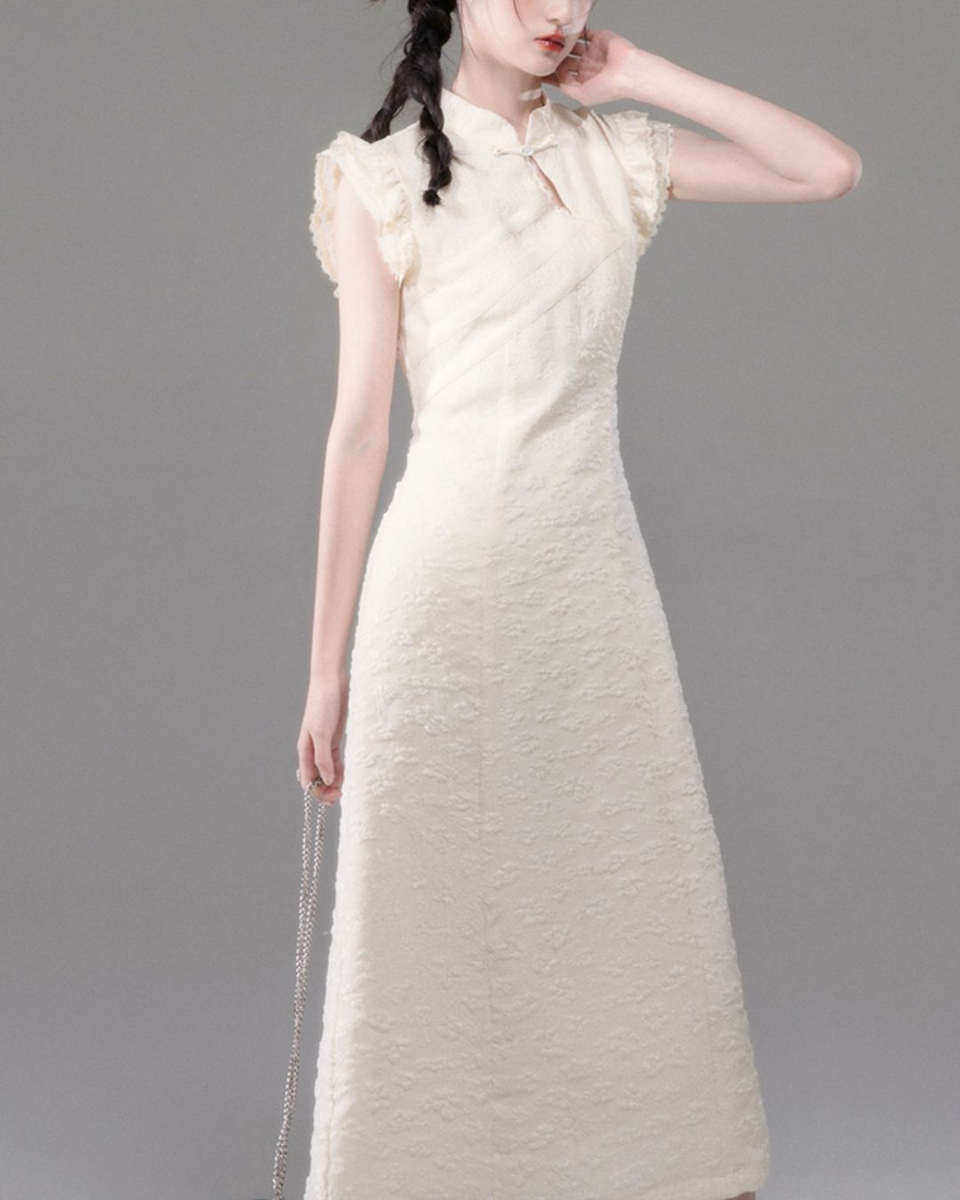 French Sleeve Floral Chinese Dress DR040