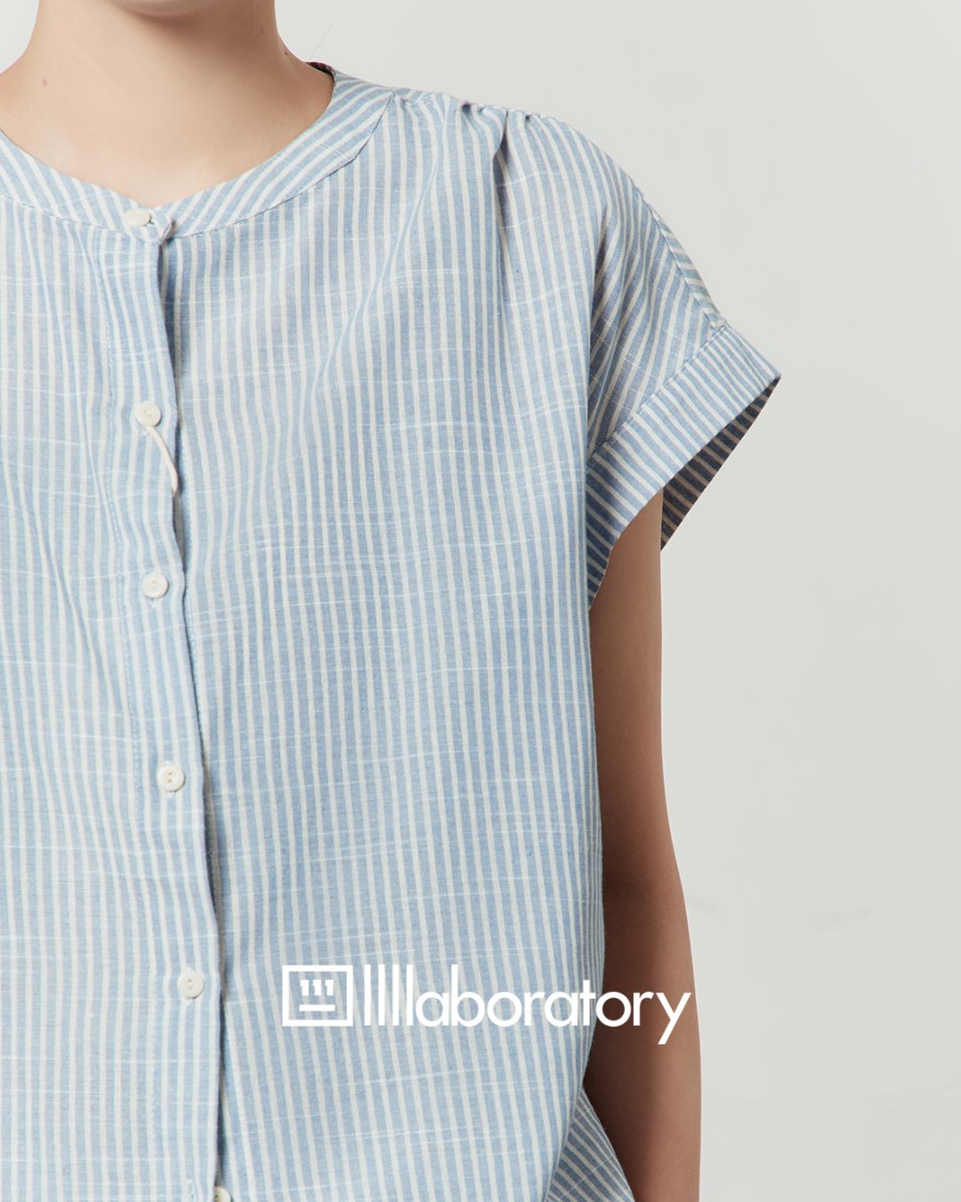 Blue Striped Collarless Shirt TP058