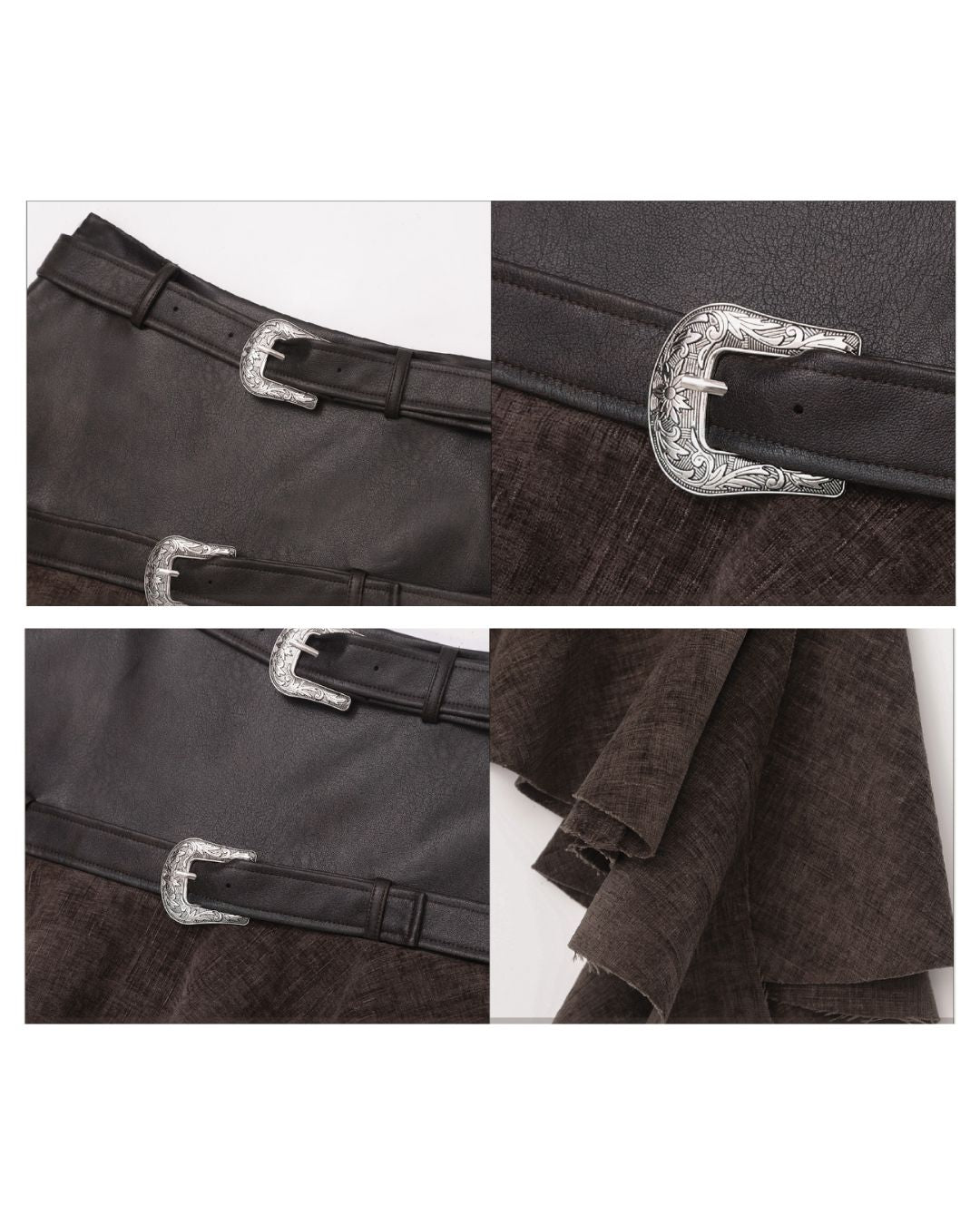 Leather And Suede Metallic Belt Asymmetric Skirt BT019