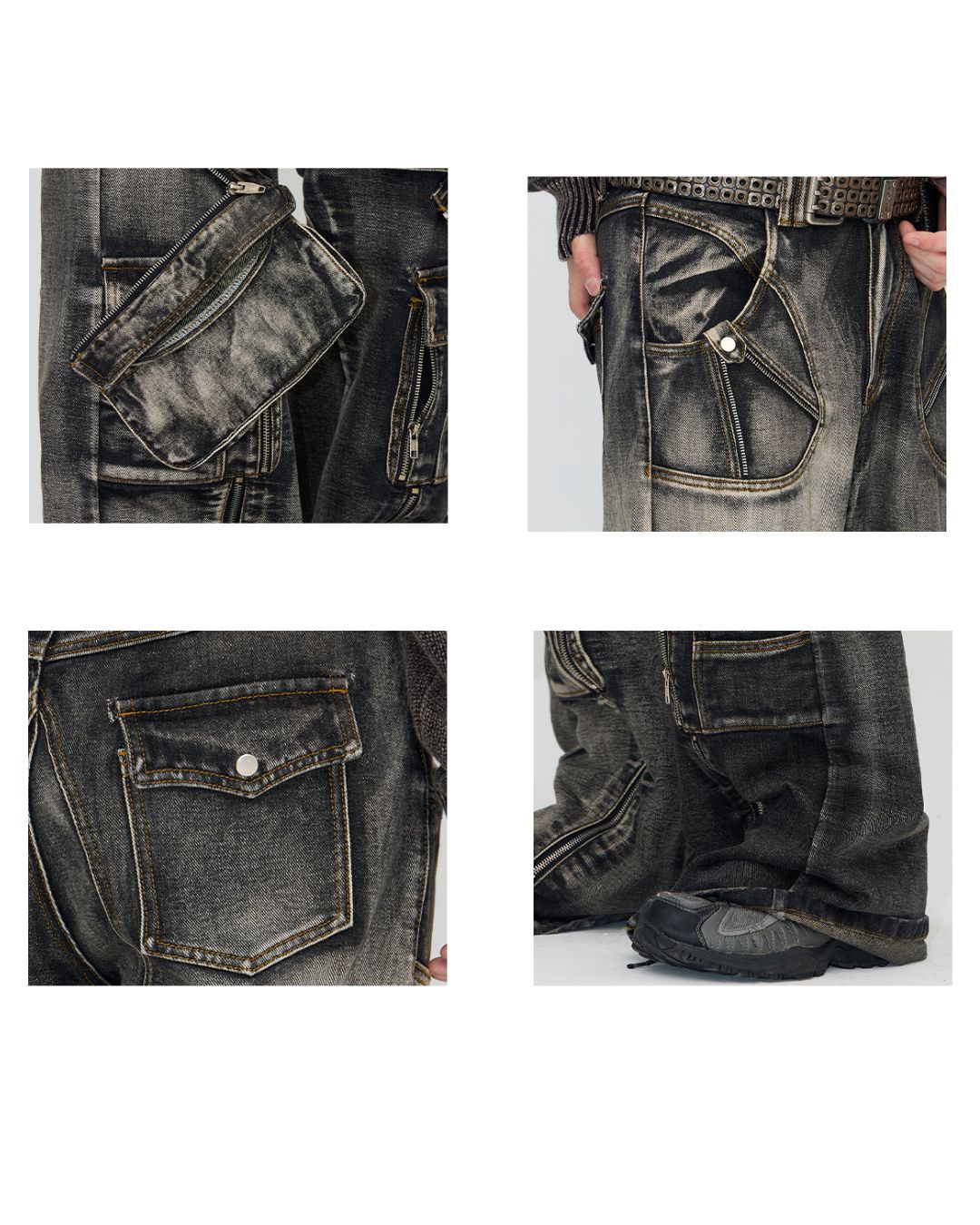 Zipper And Detachable Pocket Denim Pants BT010