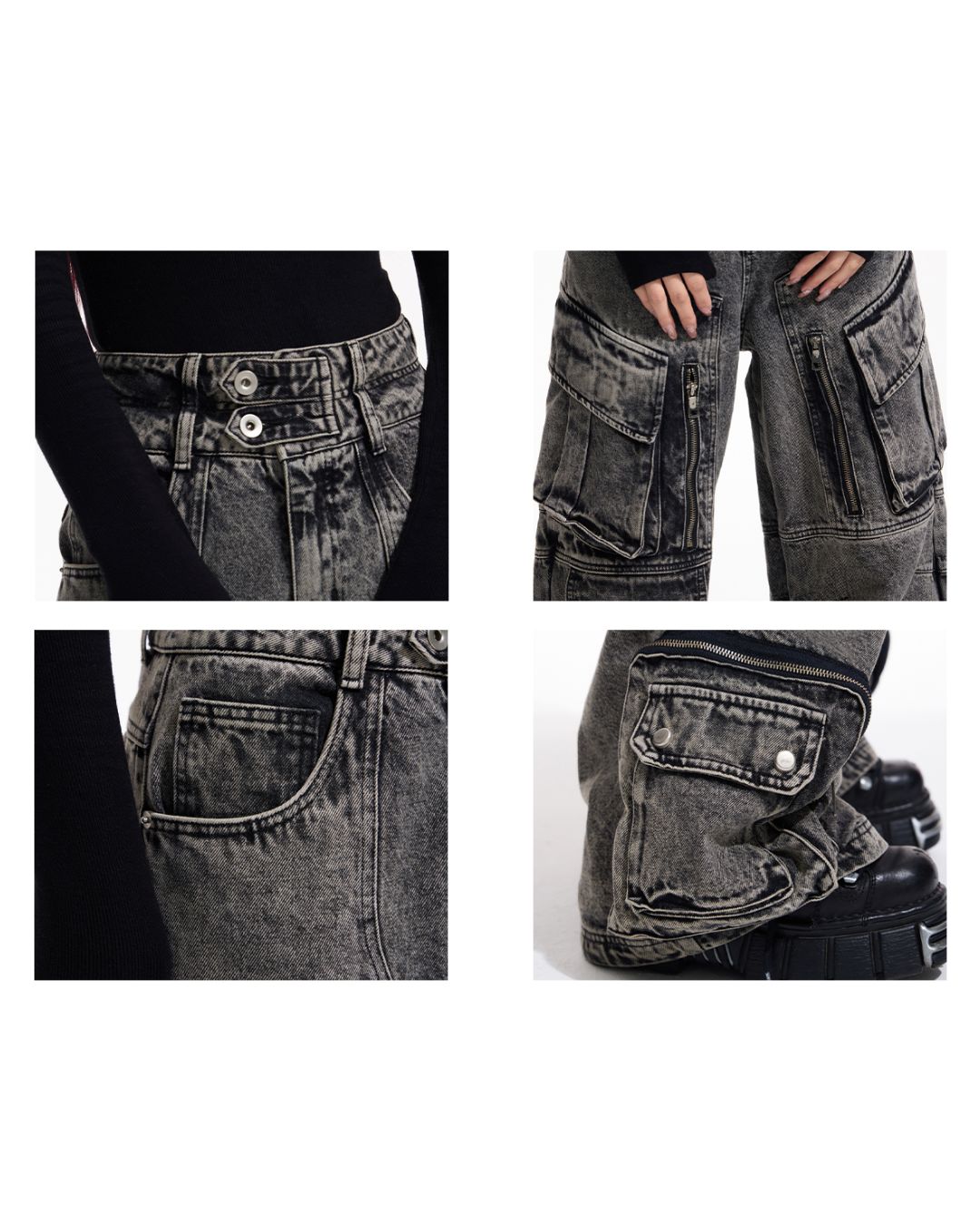 Multi-pocket Wide Denim Pants BT009