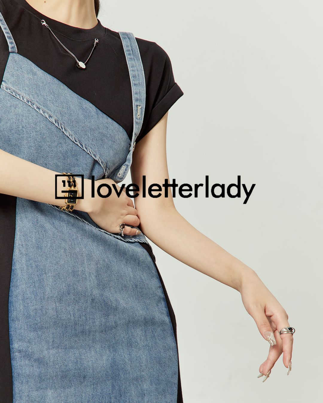 Denim Switching French Sleeve Dress DR045