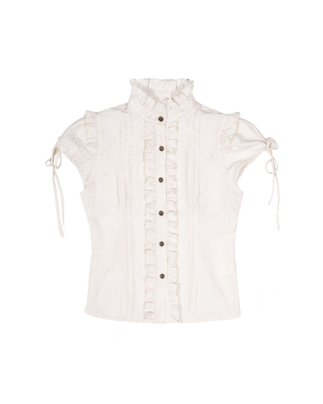 Stand Collar Leopard Print Frill Shirt TP051