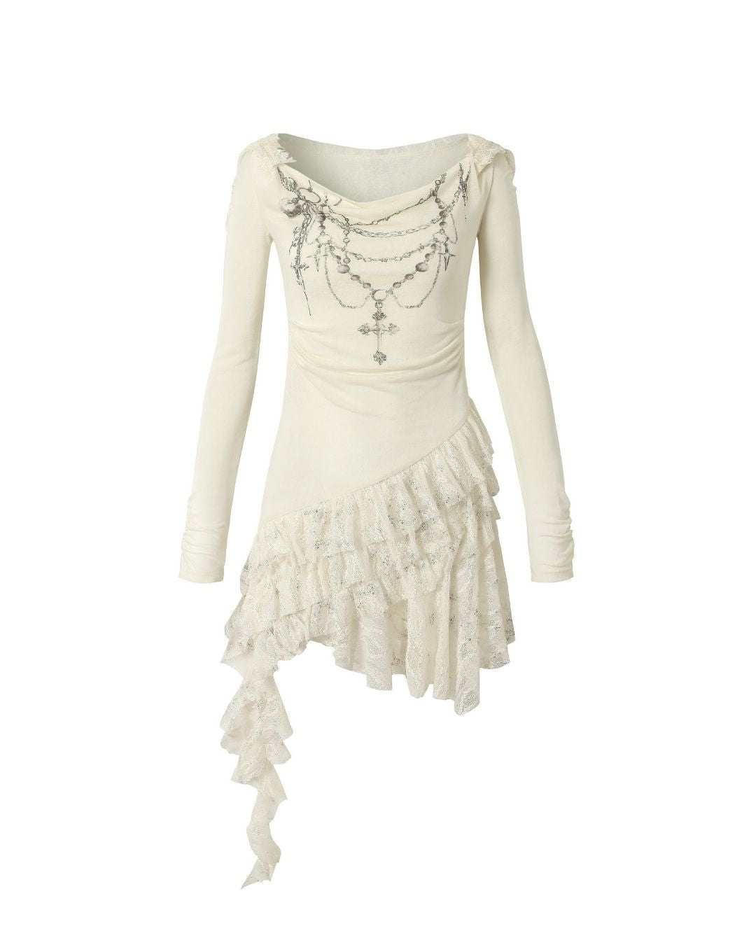 Necklace Print Lace Hooded Dress DR037