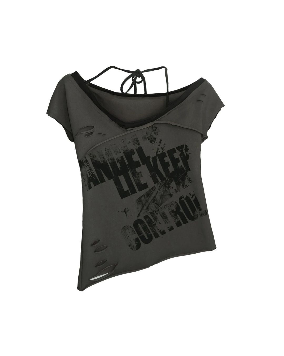 One-shoulder Raw Edge Graffiti Top TP050