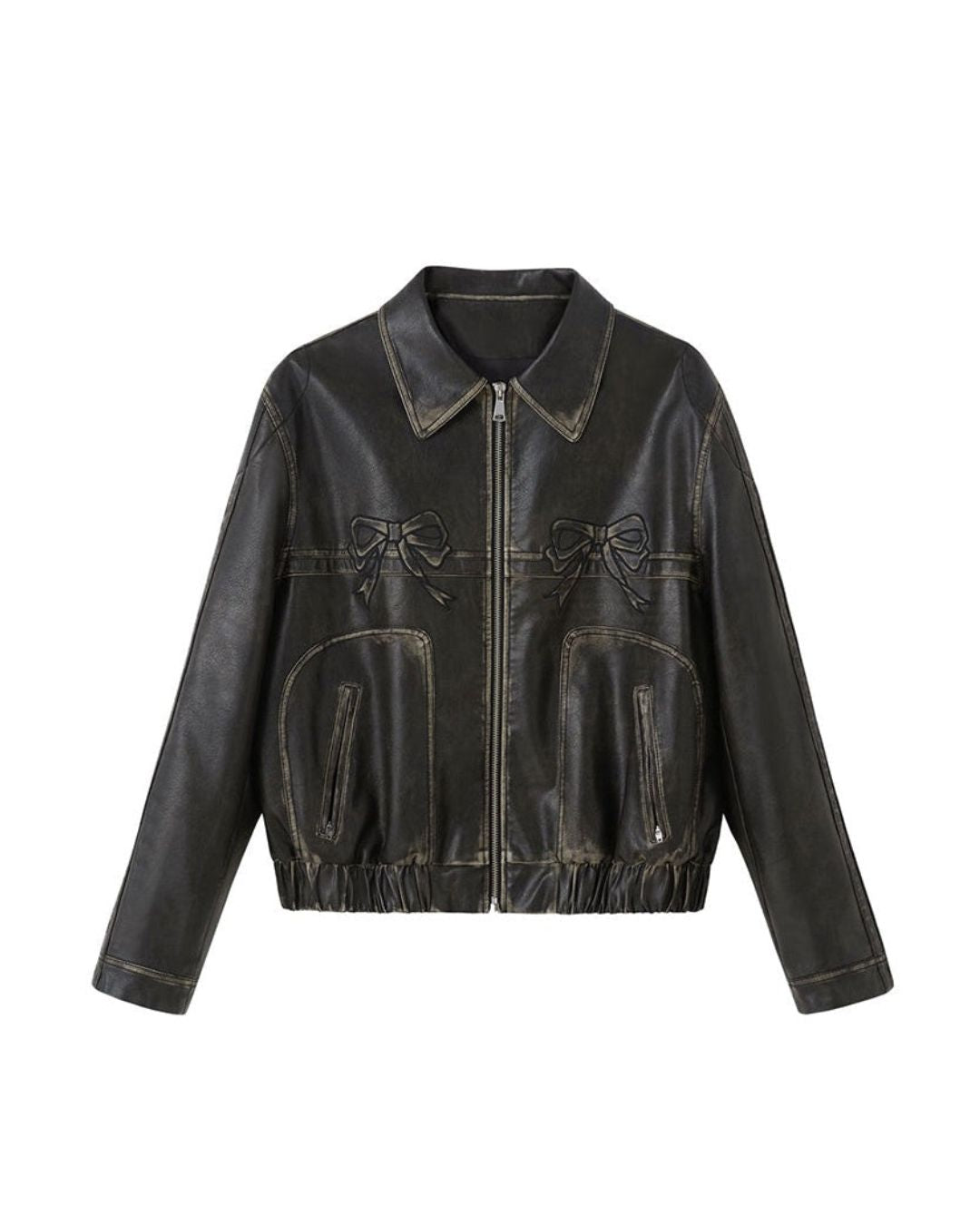 Bowknot Retro Color-Painted Leather Jacket OT001