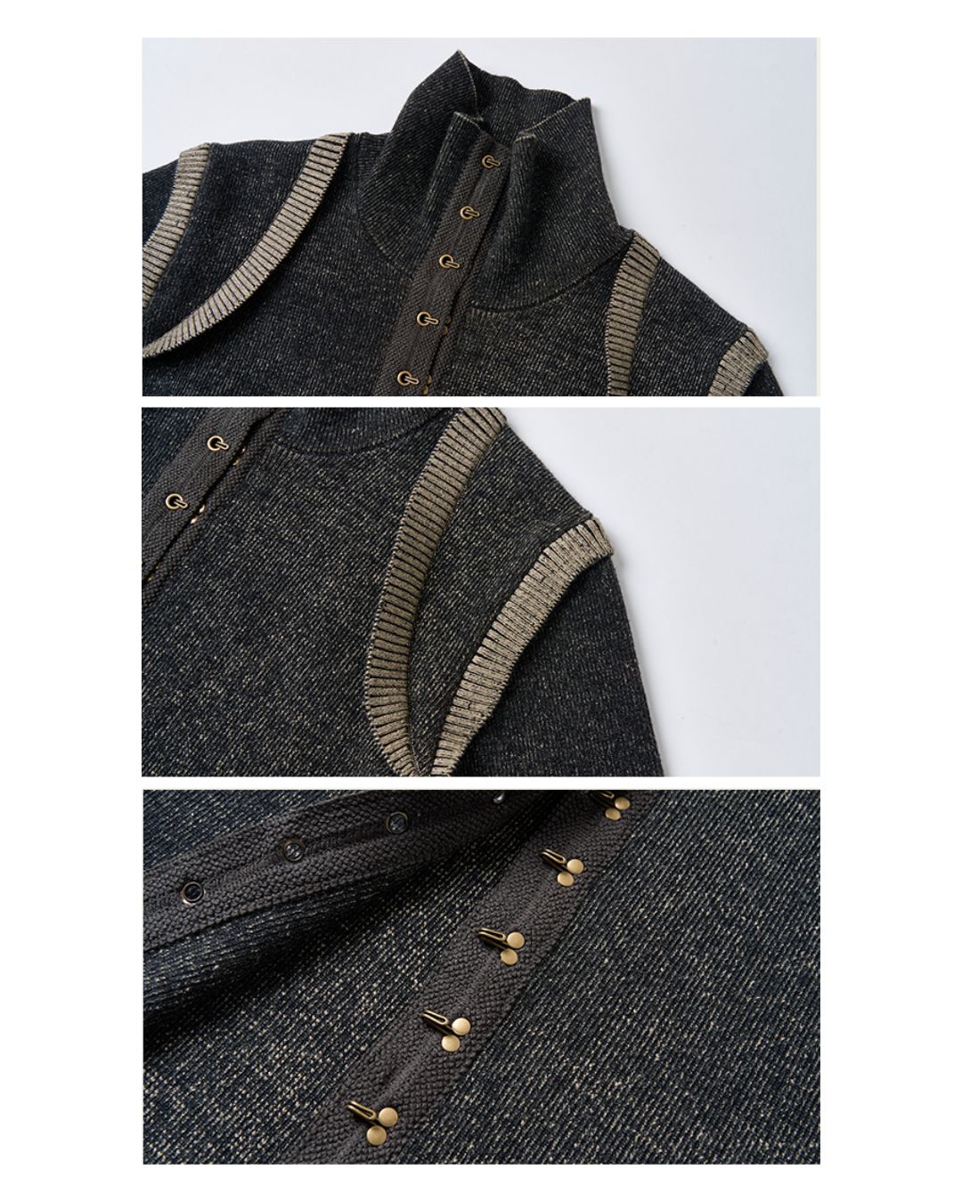 Bi-Color High Neck Knit Cardigan TP014