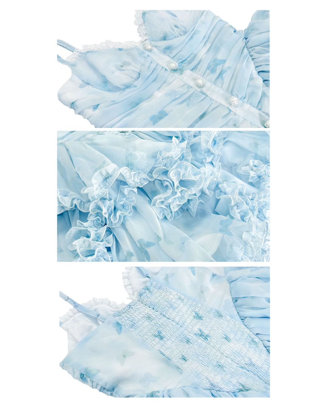 Butterfly Print Chiffon Camisole Mini Dress DR030