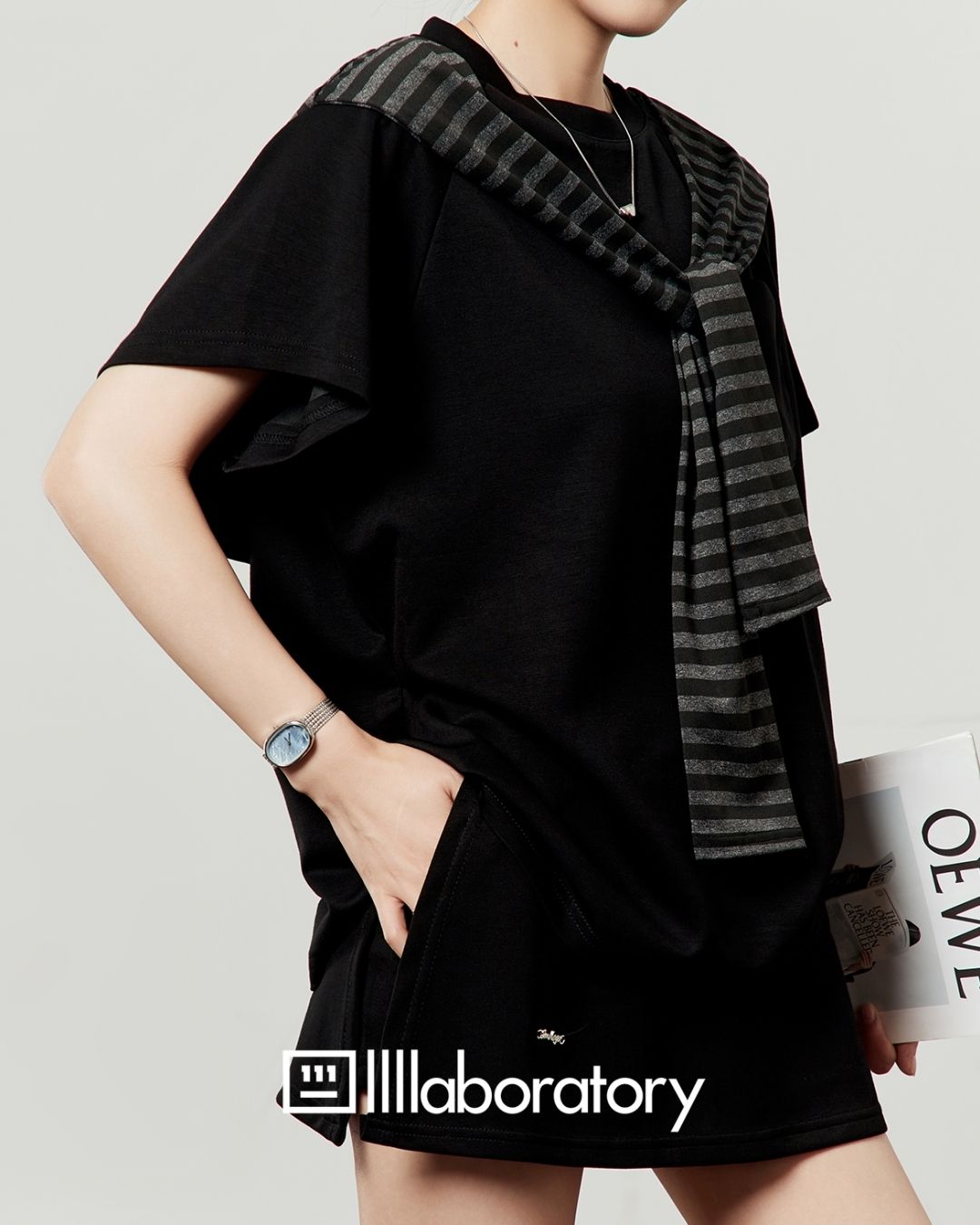 Loose T-shirt & Shorts & Border Shawl Set TP073