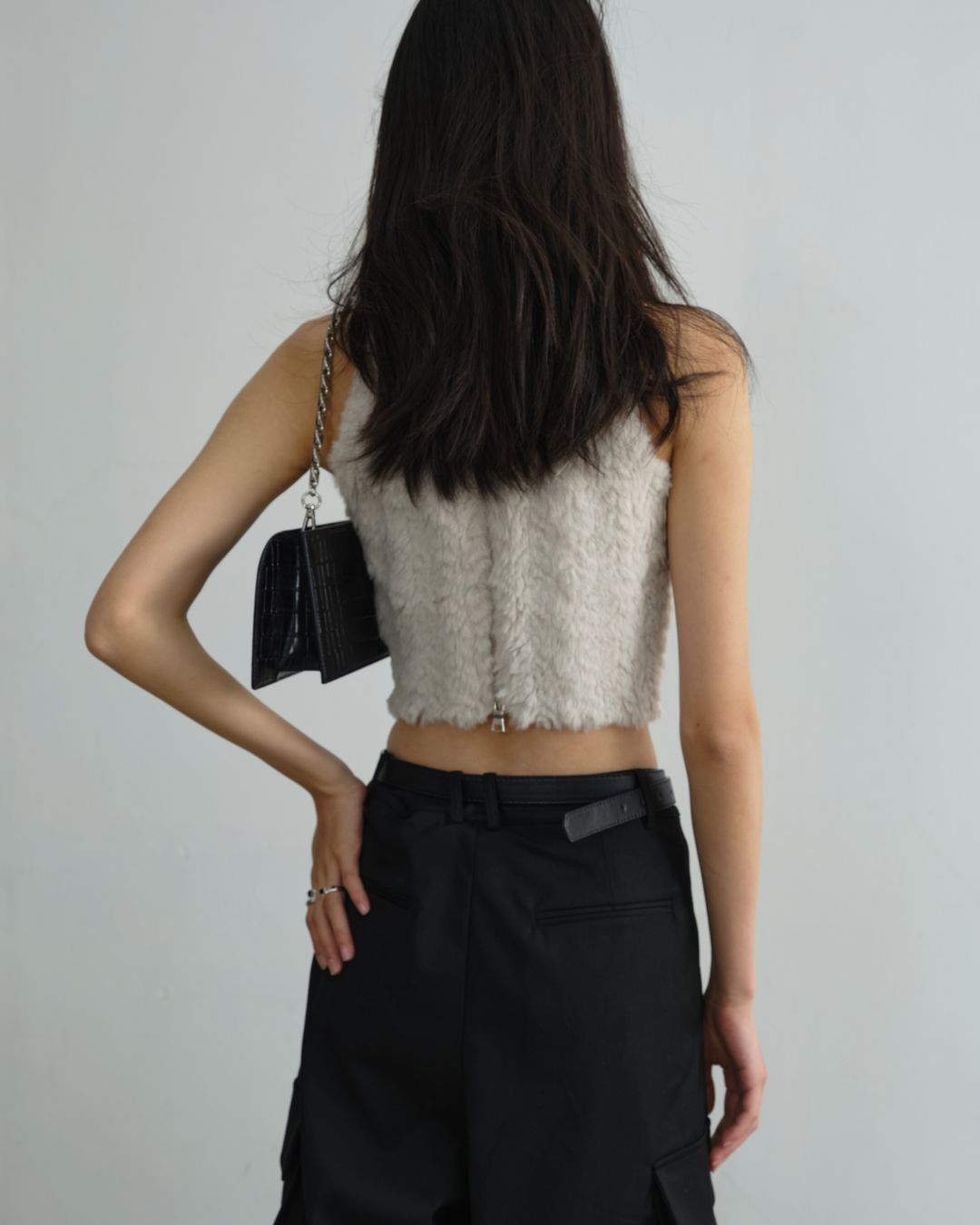 Beaded Sleeveless Fur Top TP011