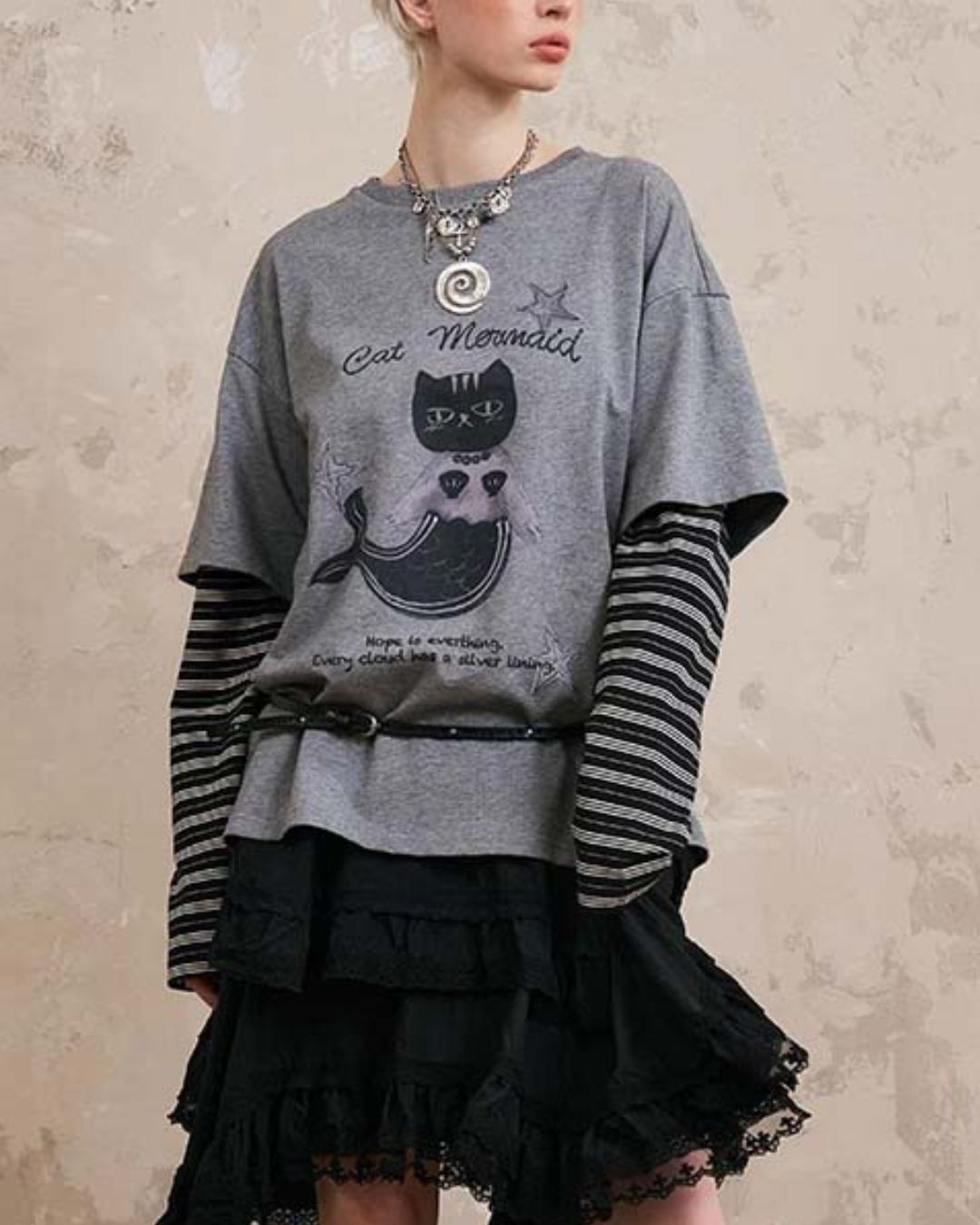 Mermaid Cat Layered T-shirt　TP037