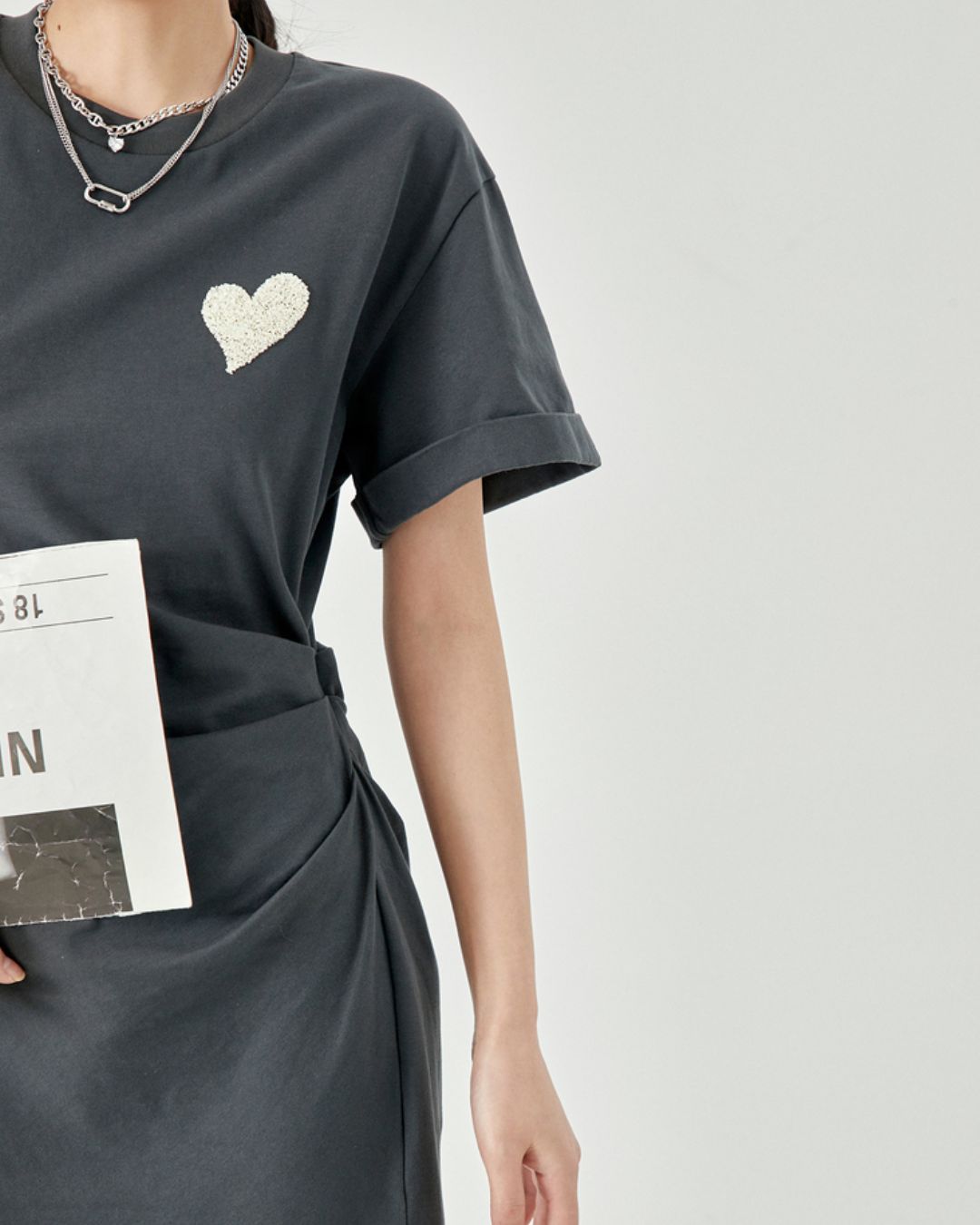 One-point Heart T-shirt Dress　DR043