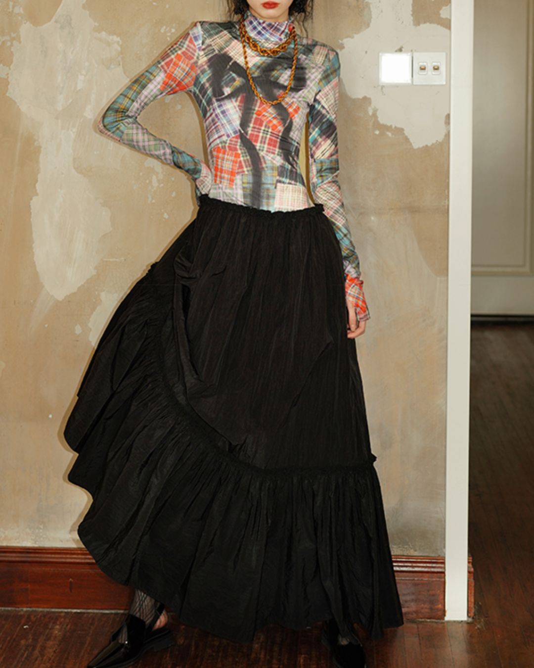 Printed Tiered Long Dress　DR019