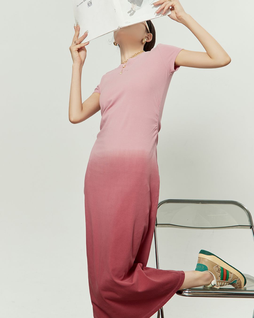 Washed Color Tight Waist Long Dress　DR048