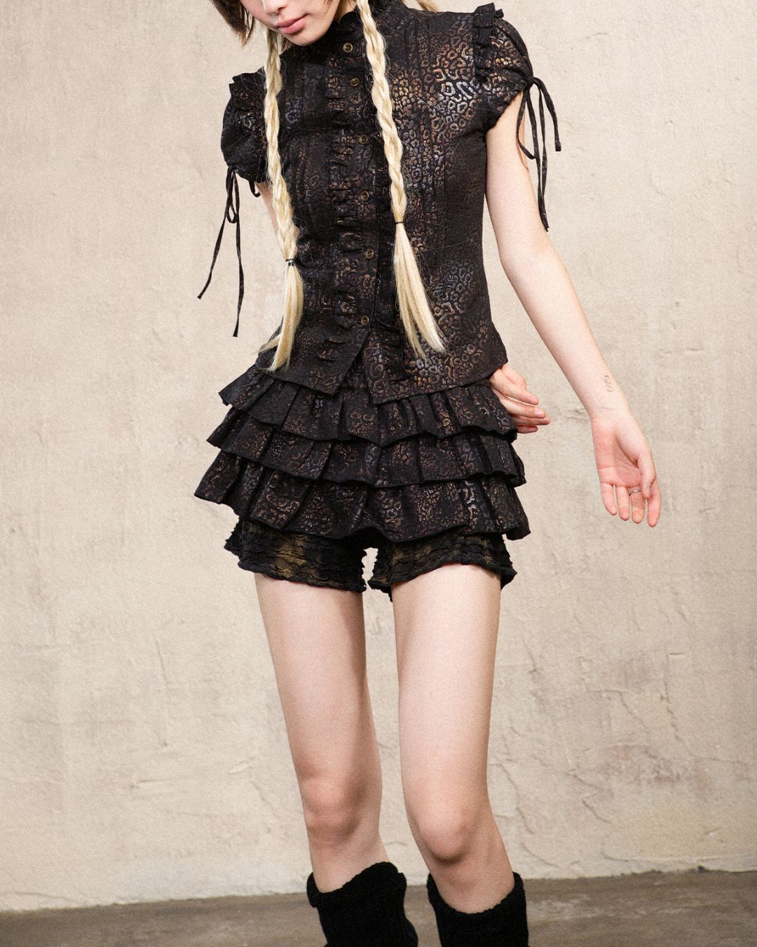 Leopard Print Frill Tiered Shorts　BT033