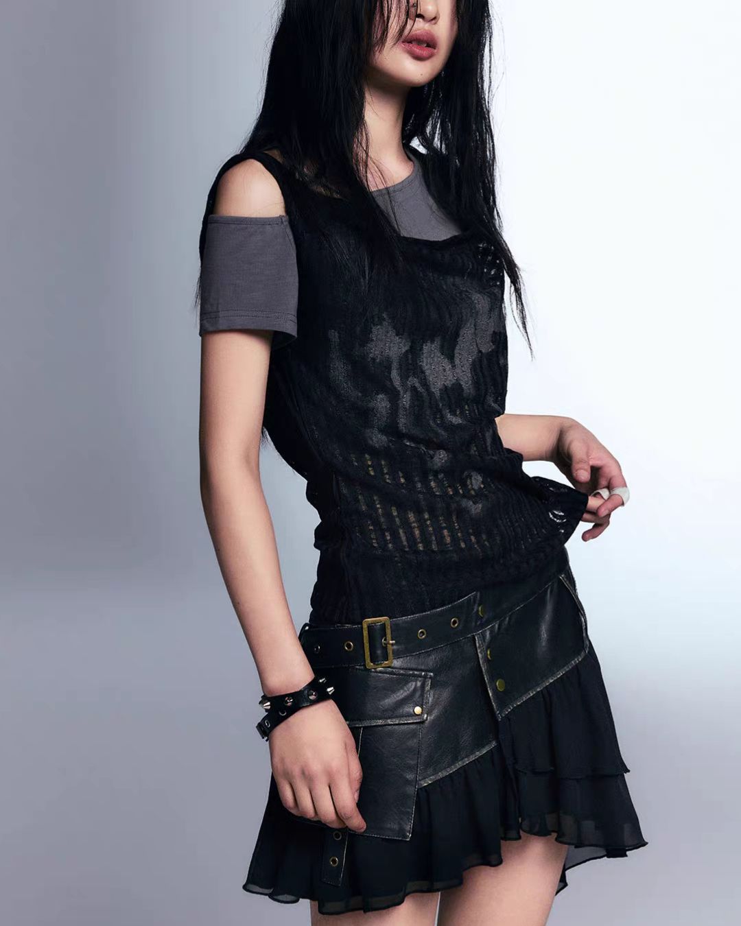 Off-the-shoulder Printed Layered Top　TP049