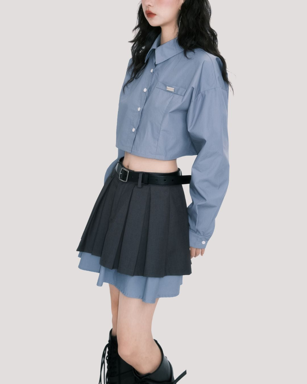 Preppy Cotton Cropped Shirt　TP020