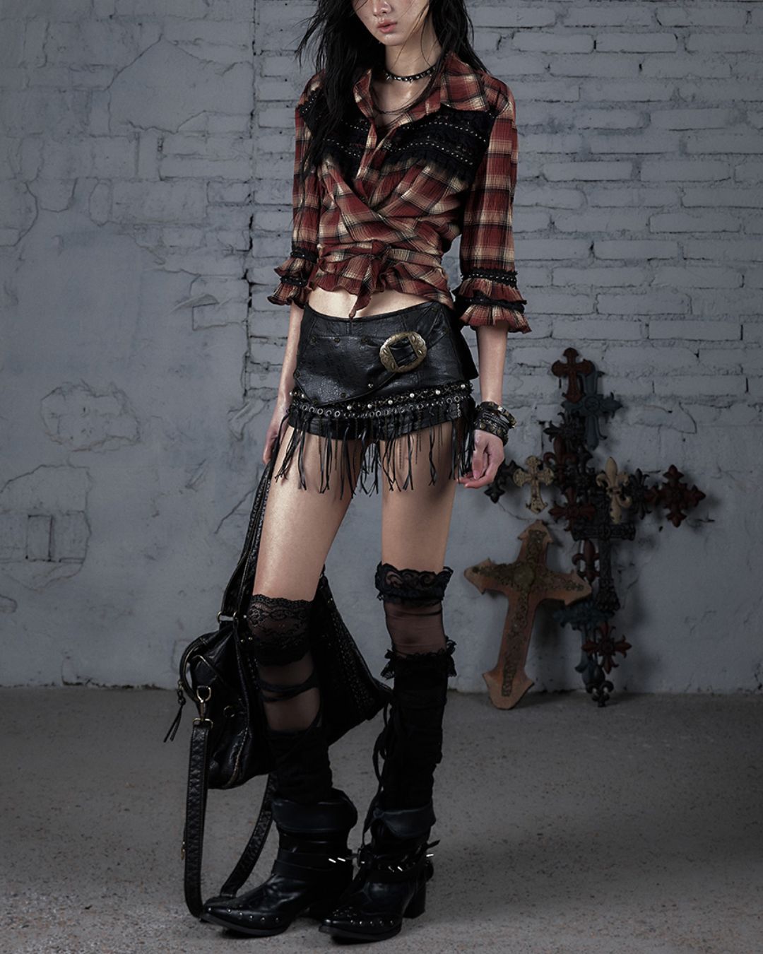 Leather Metal Fringe Hot Pants　BT030