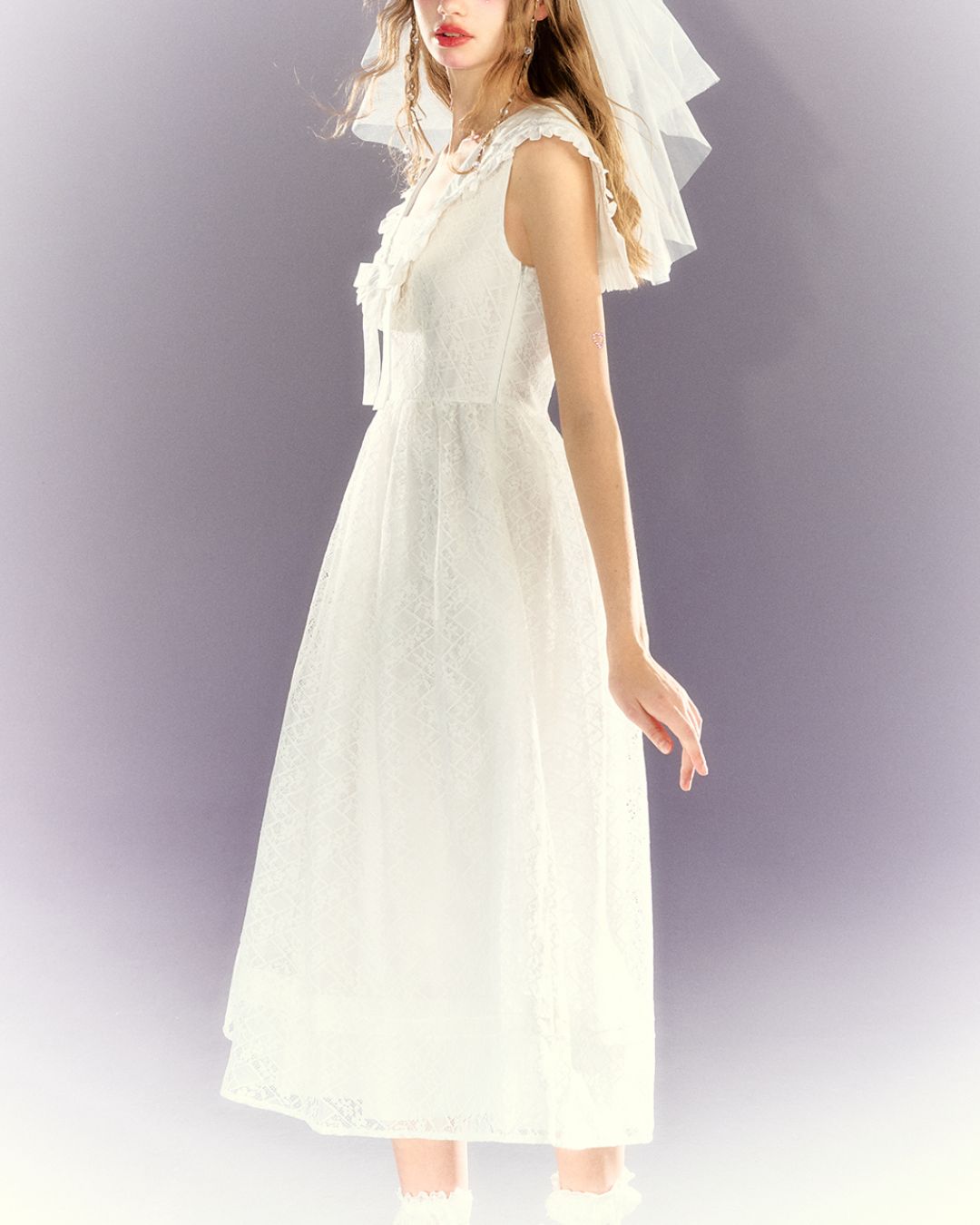 White Lace Sailor Collar Dress　DR023