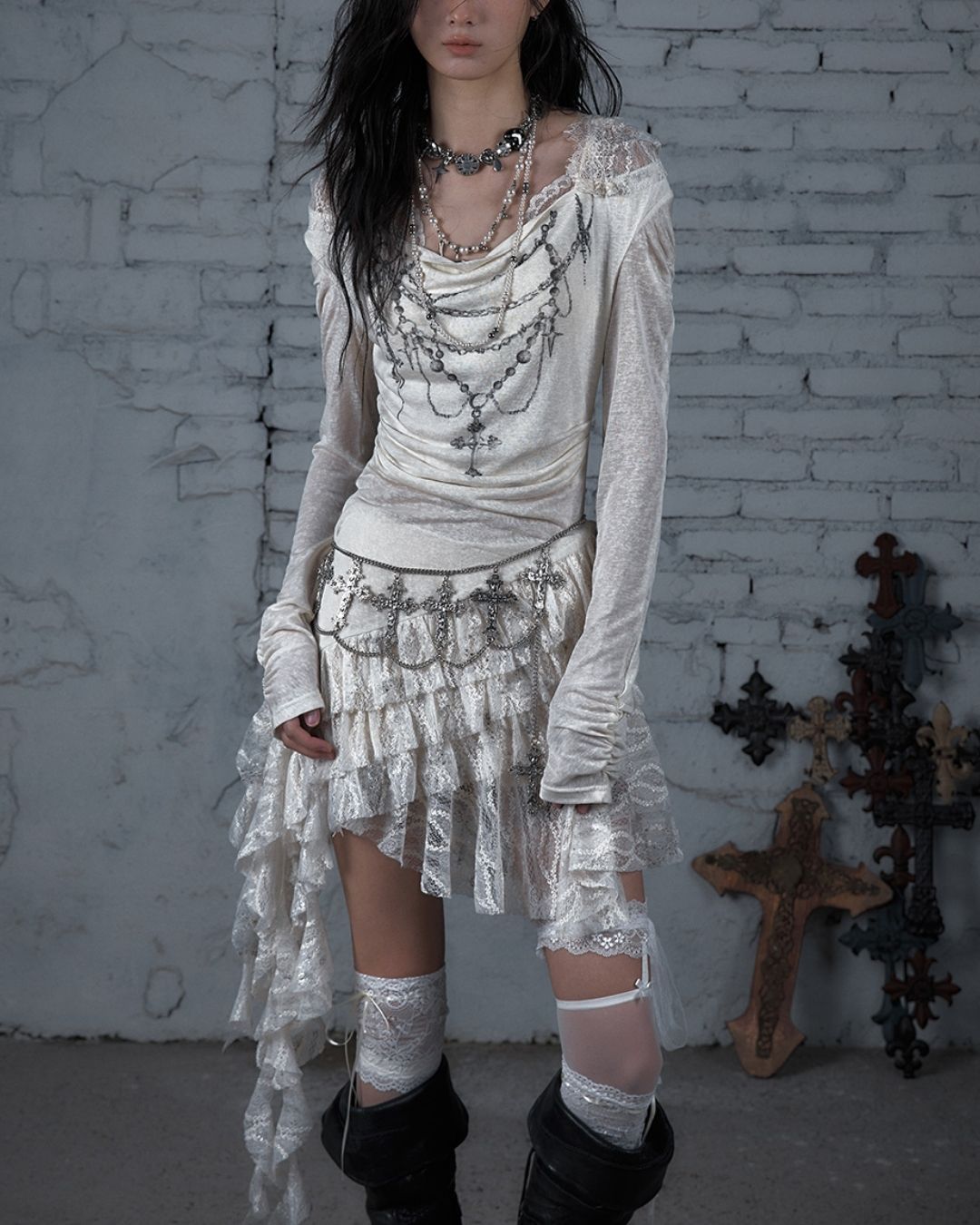 Necklace Print Lace Hooded Dress　DR037