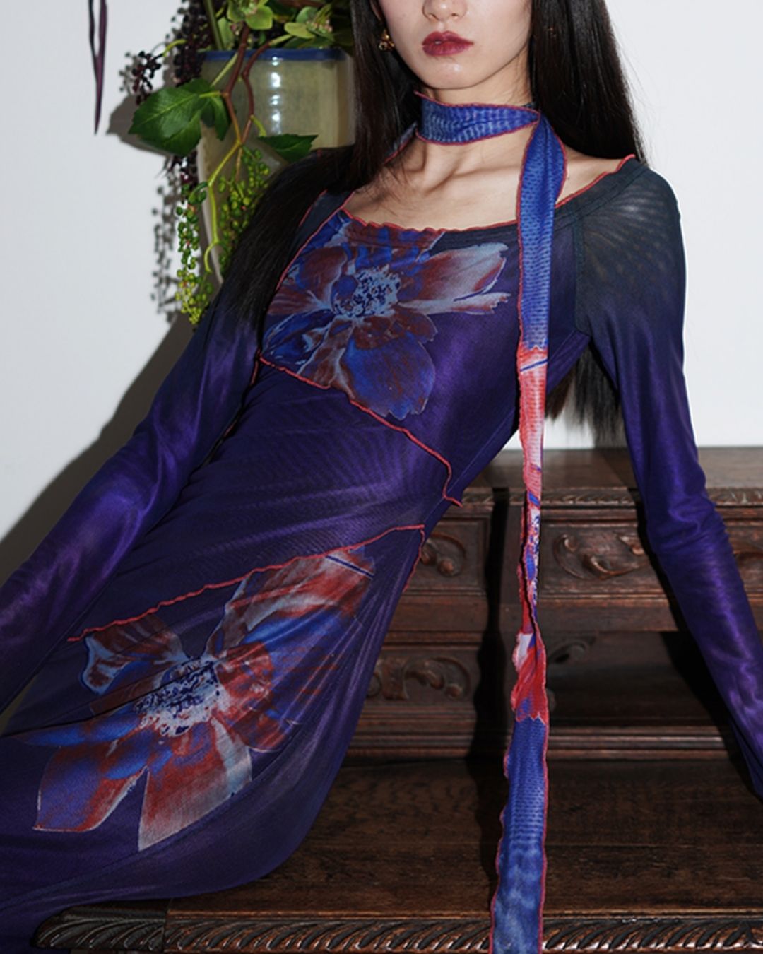 Flower Printed 2-way Long Dress　DR016