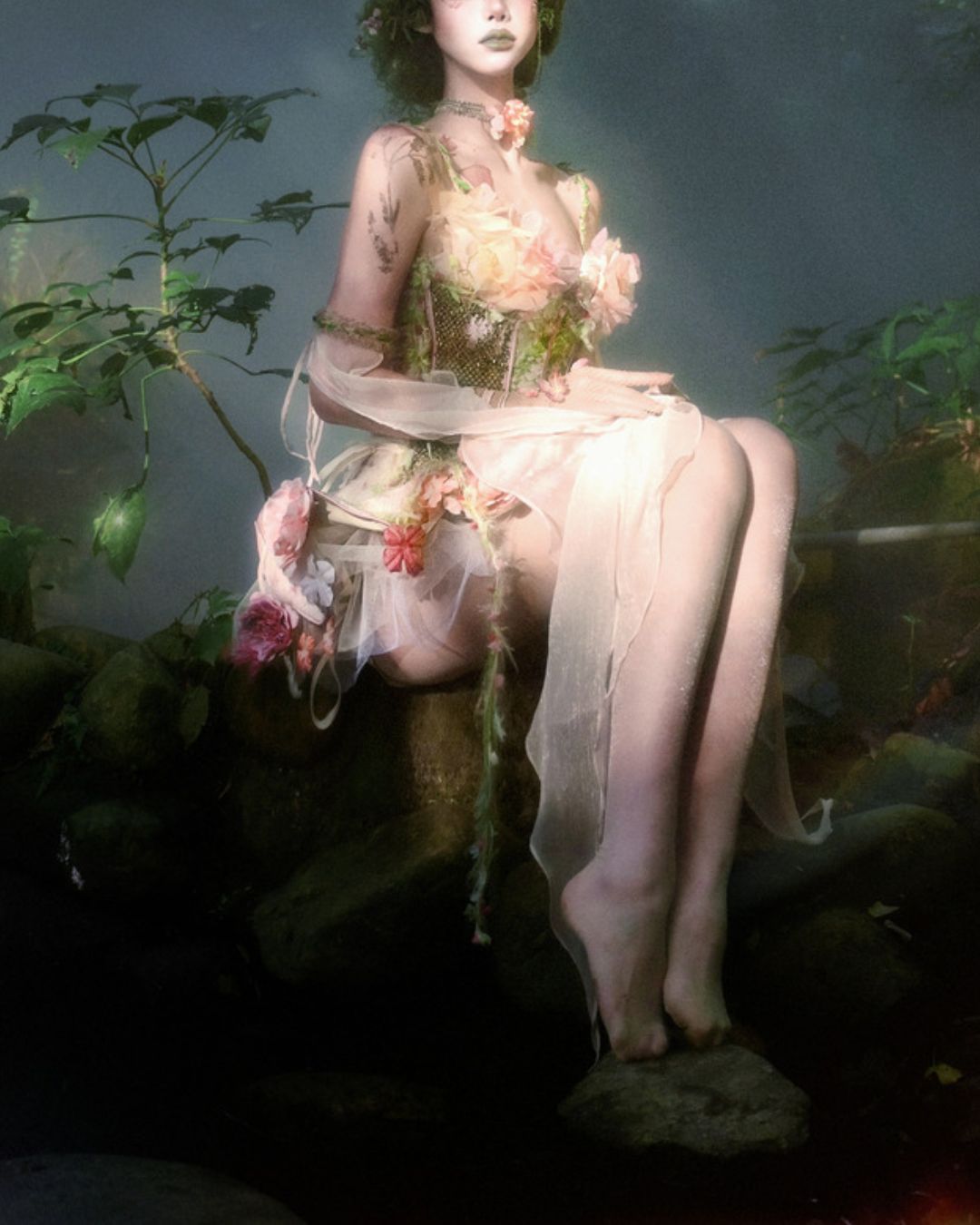 Petal Design Corset And Organza Mini Dress　DR031