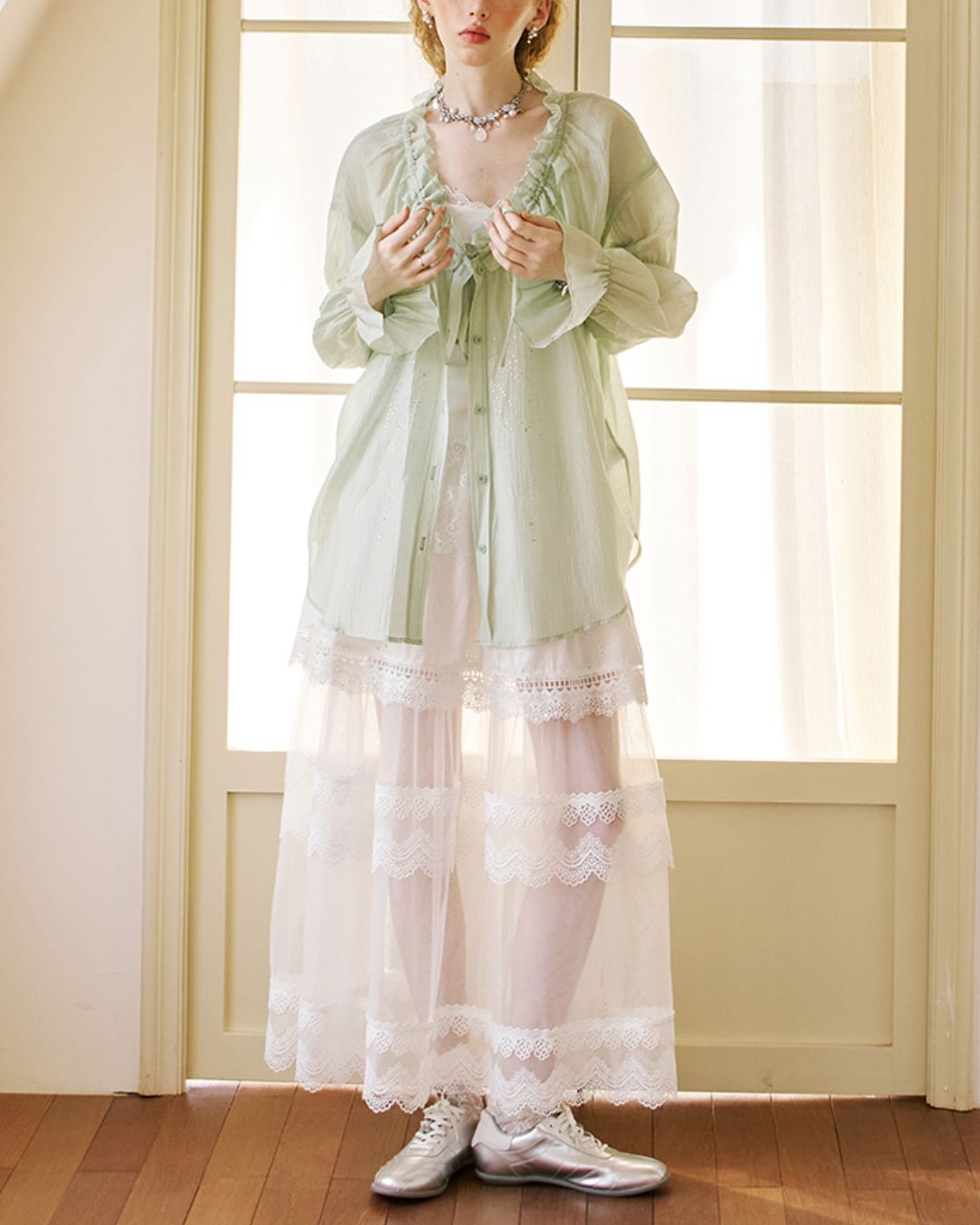 Sheer Lace Long Skirt　BT028