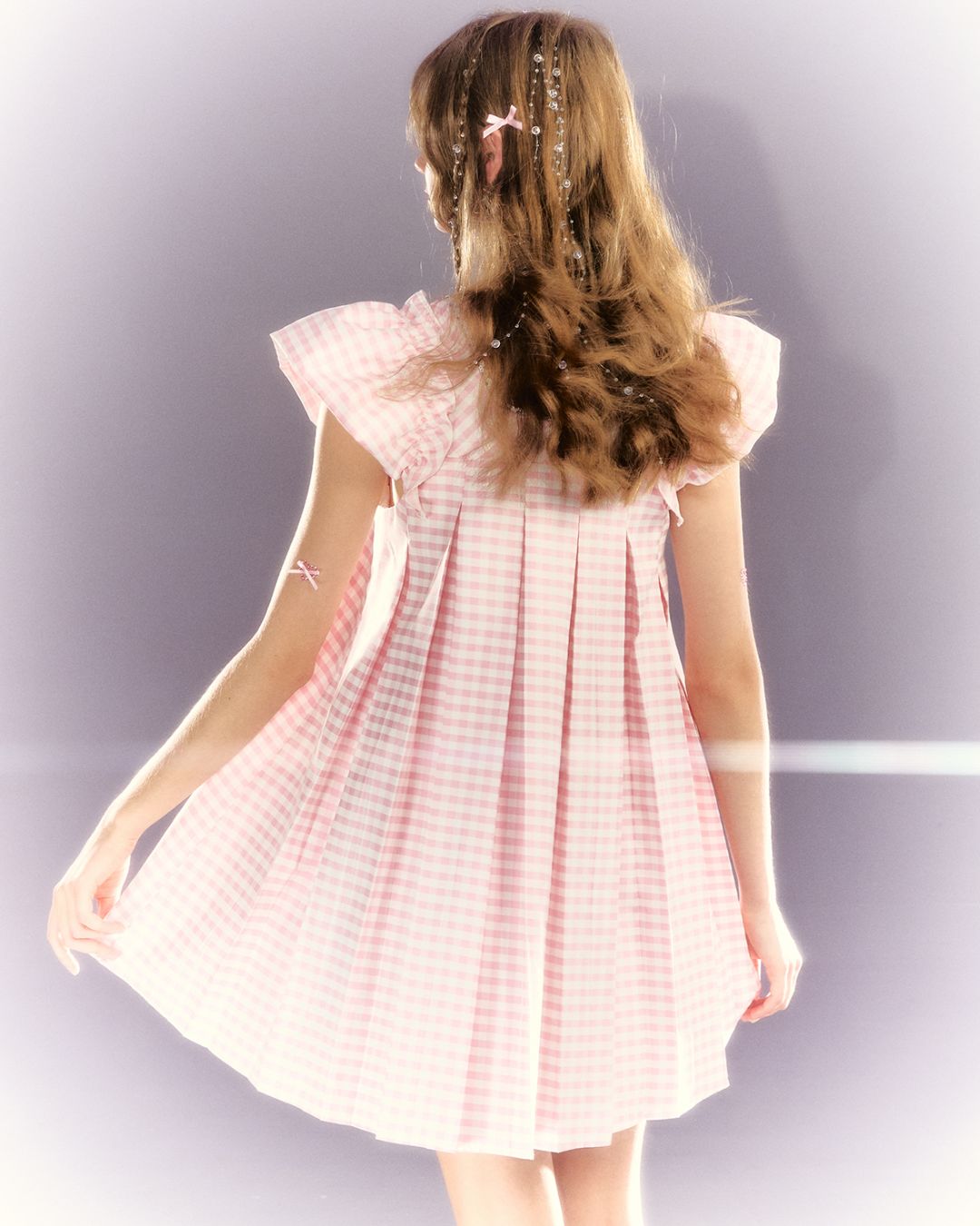 Puff sleeve Gingham Check Mini Dress　DR026