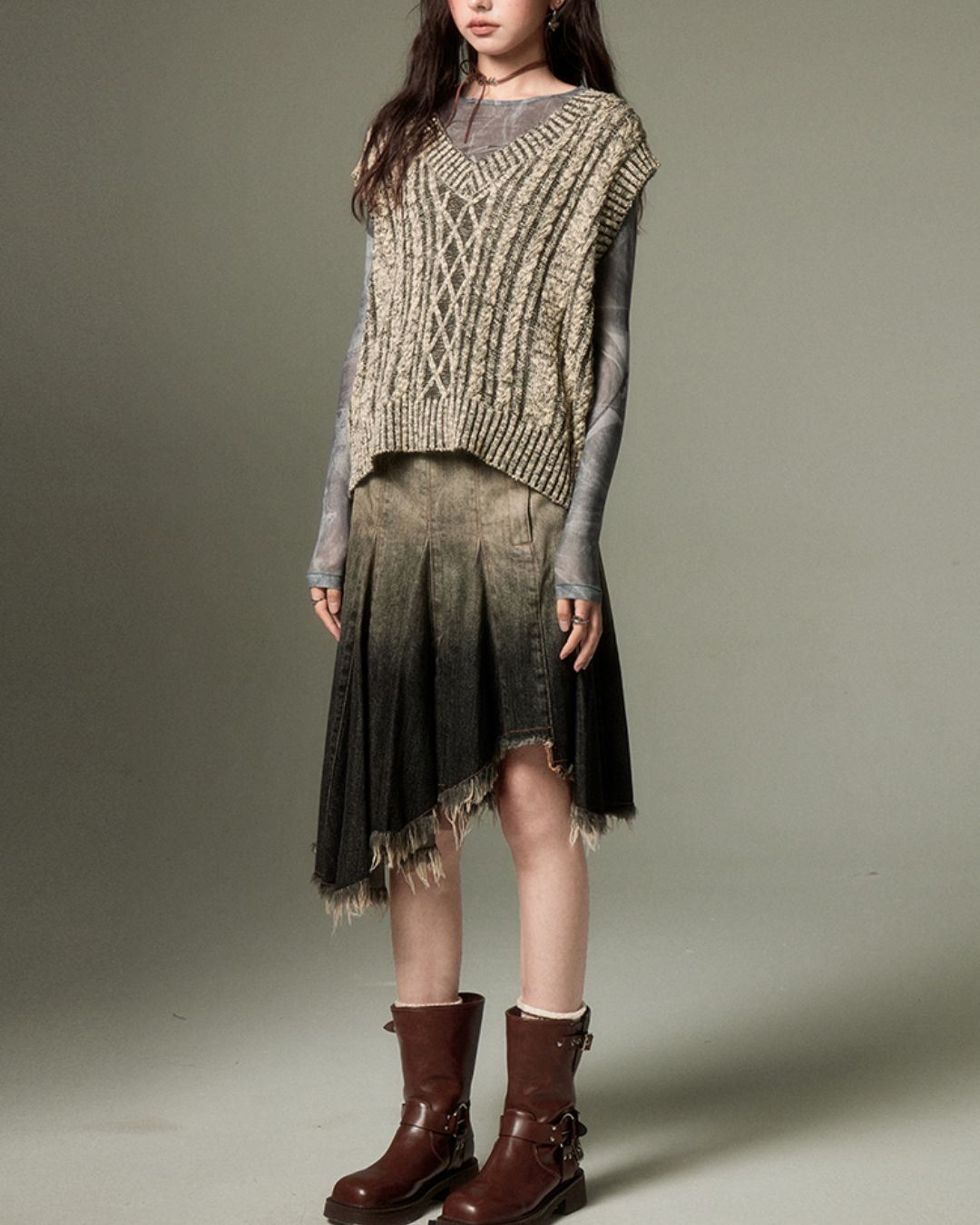 V-neck Cable Knit Vest　TP004
