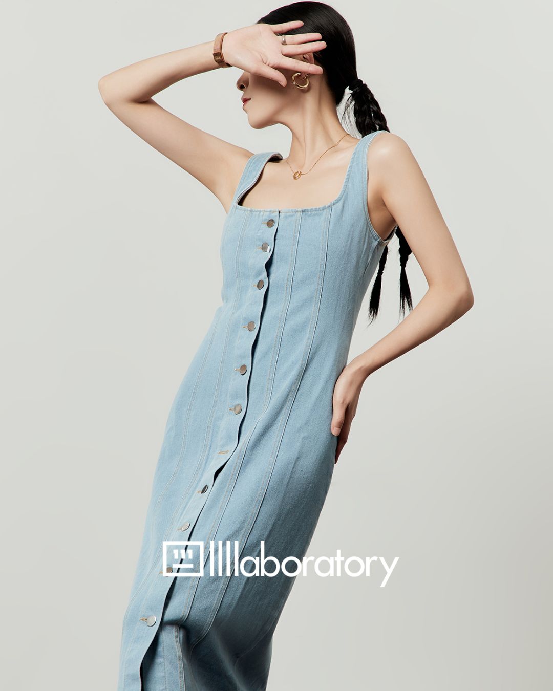 Sleeveless Denim Maxi Dress　DR054