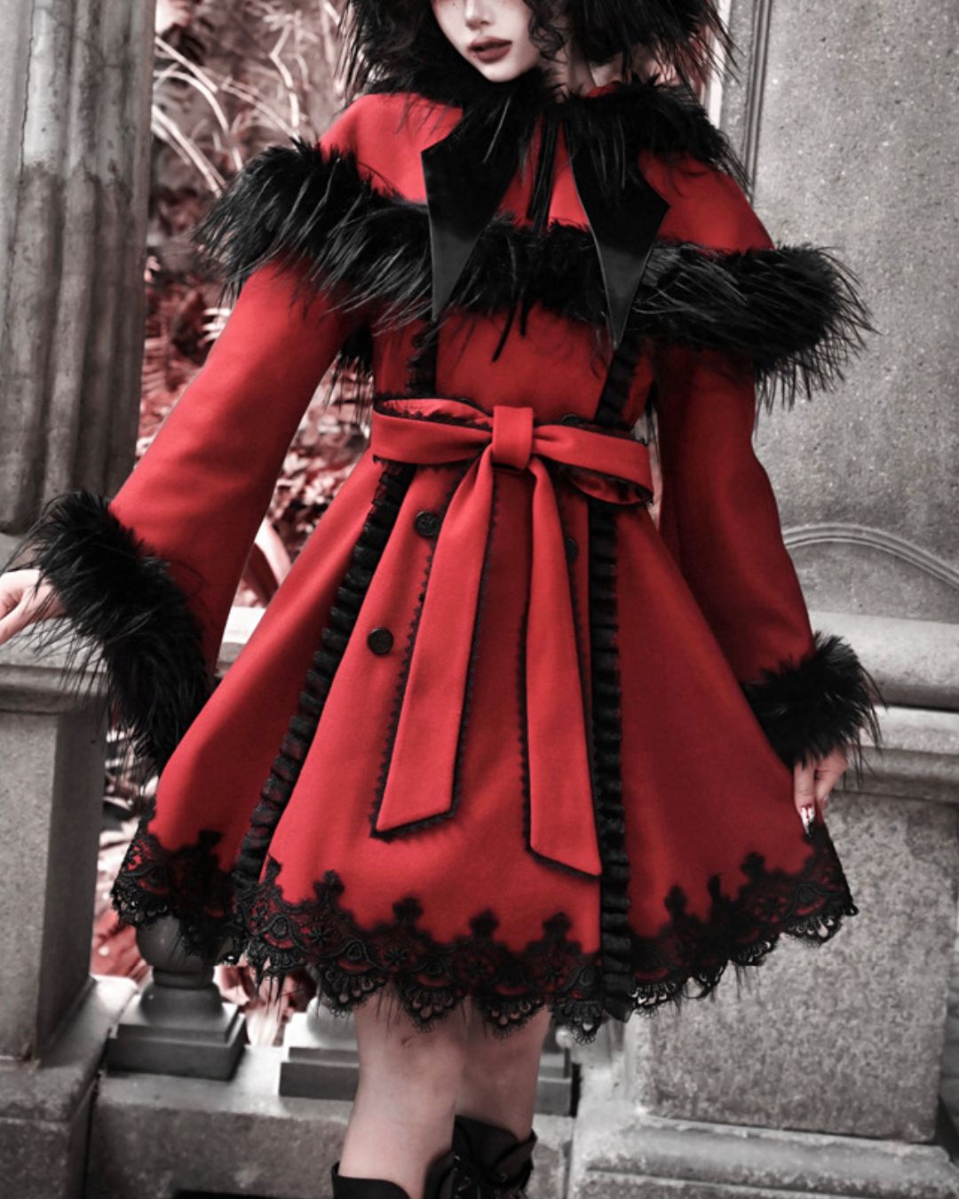 Detachable Cape Fur Wool Coat　OT007