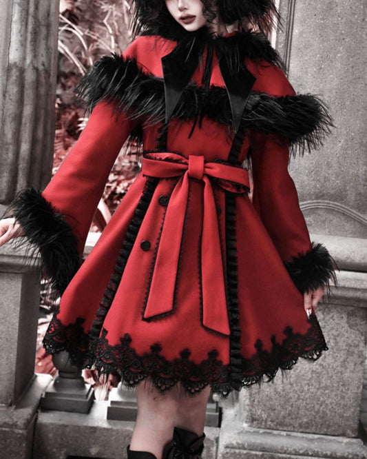 Detachable Cape Fur Wool Coat　OT007