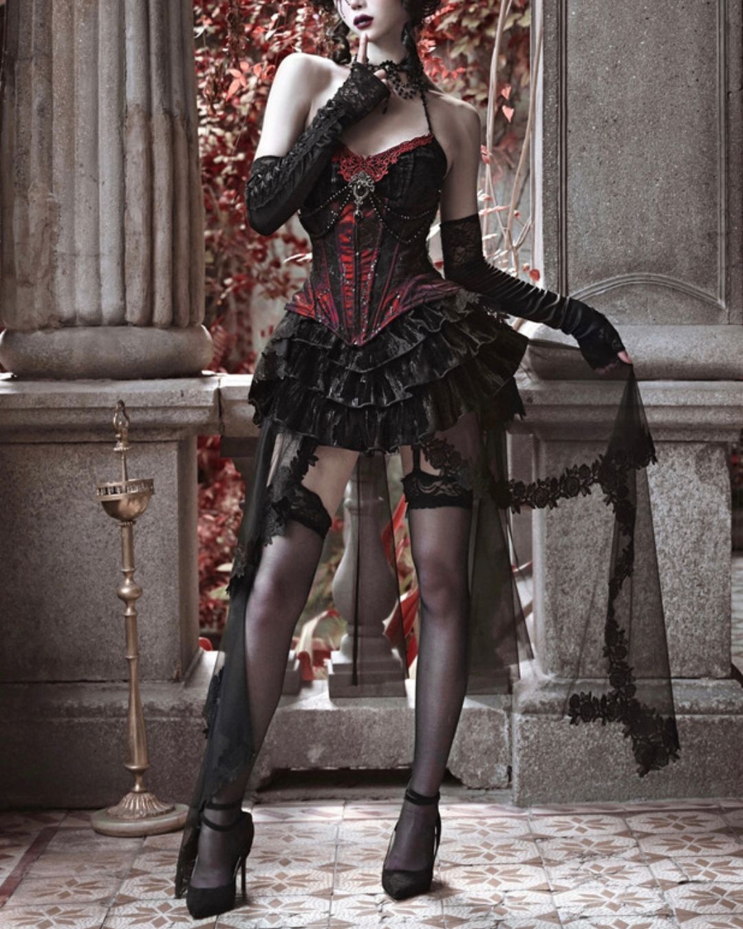 Gothic Velvet Corset ＆ Decoration Camisole & Lace Velvet Skirt　DR009