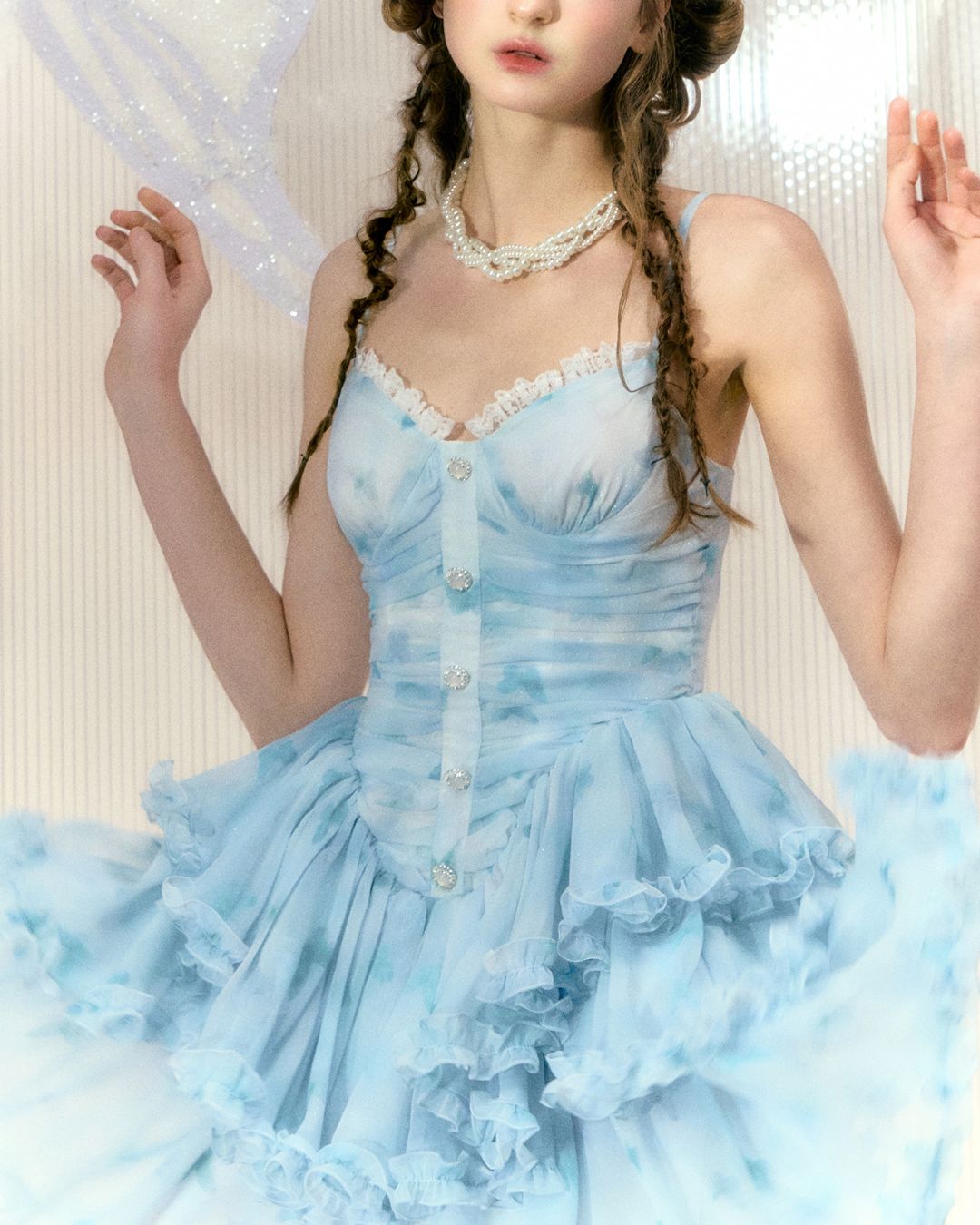 Butterfly Print Chiffon Camisole Mini Dress　DR030