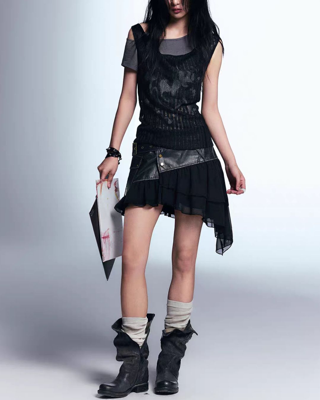 Off-the-shoulder Printed Layered Top　TP049