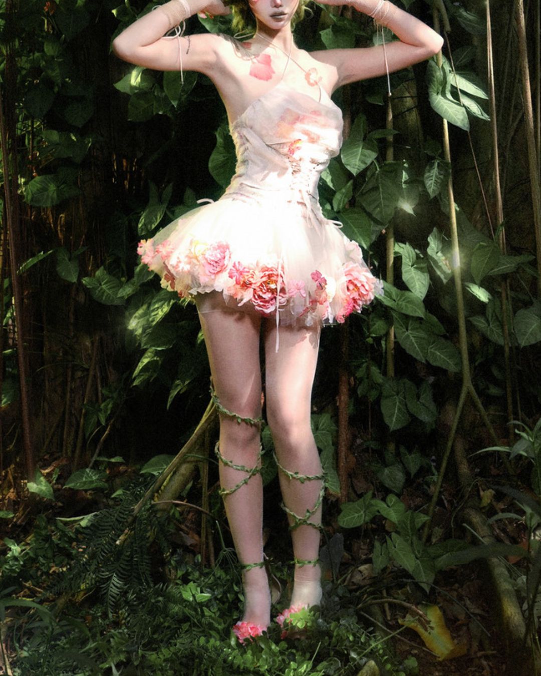 Flower Chiffon Cross Strap Top　TP035