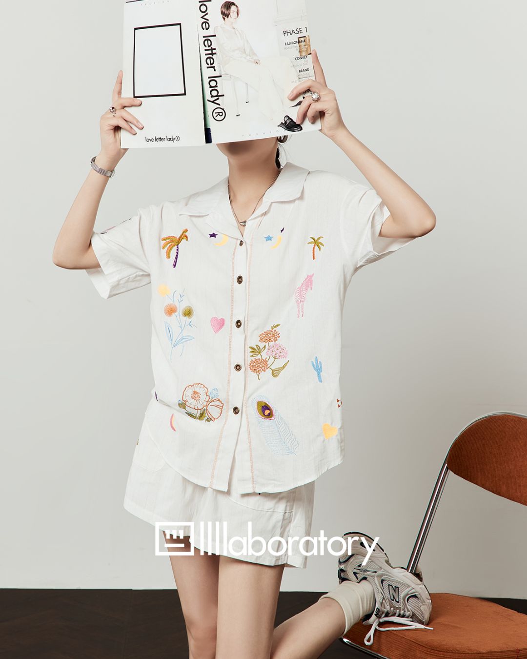 Open Collar Embroidered Shirt　TP059