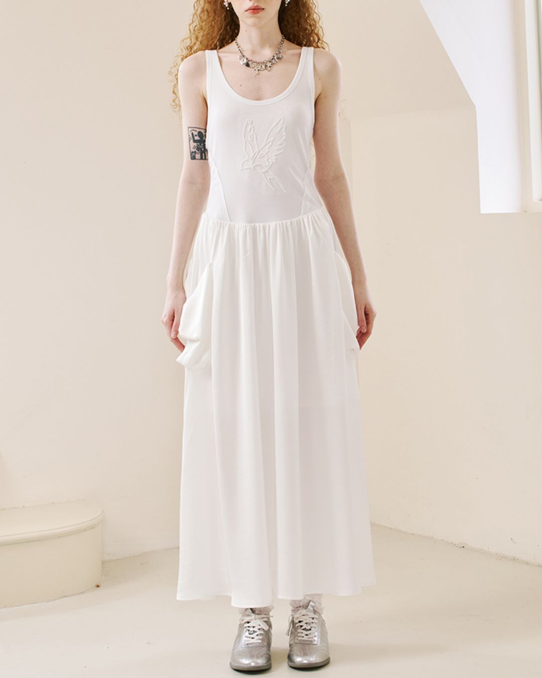 Swallow Embroidery Big Pocket Long Dress　DR036