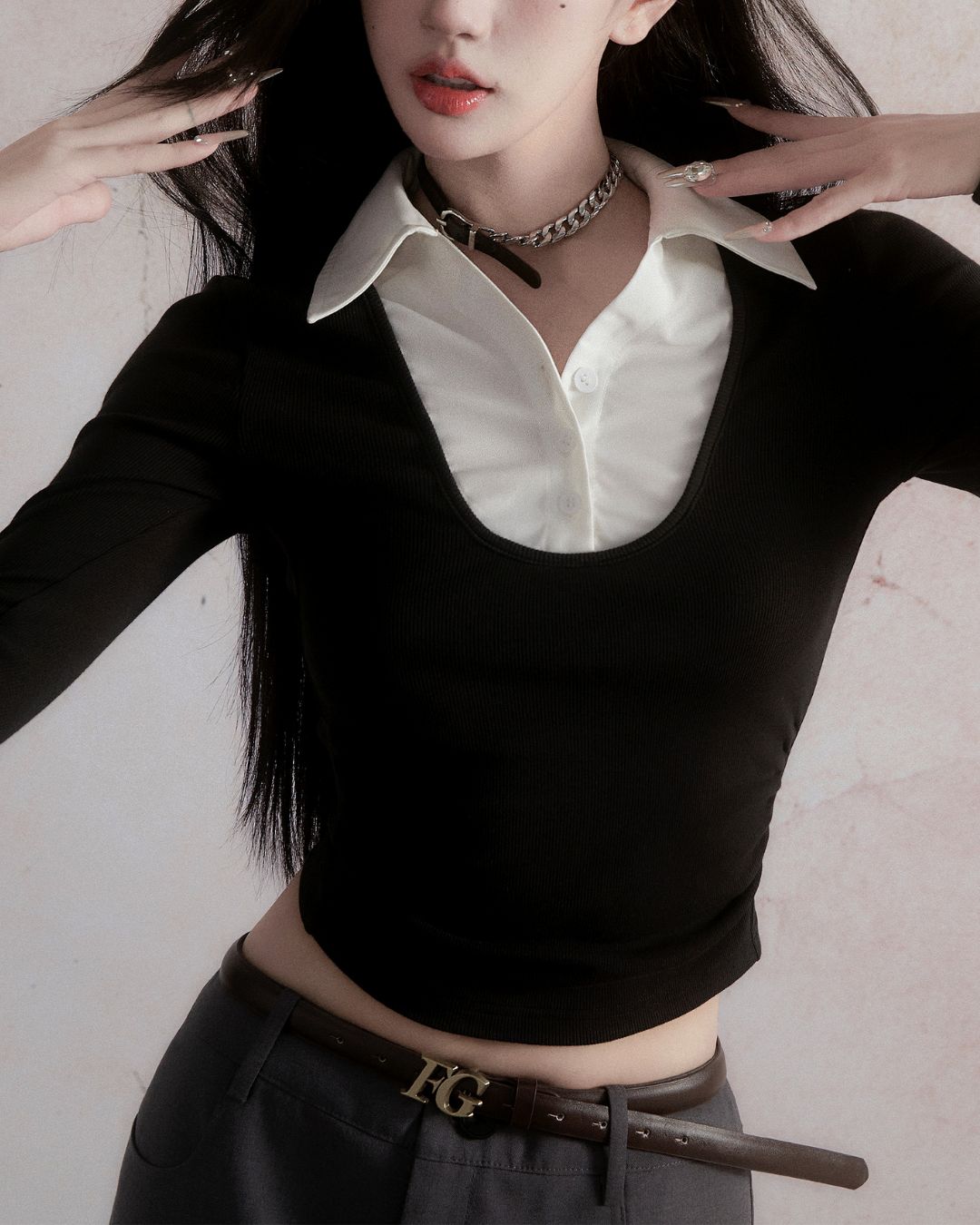 Shirt Layered Cropped Top　TP025