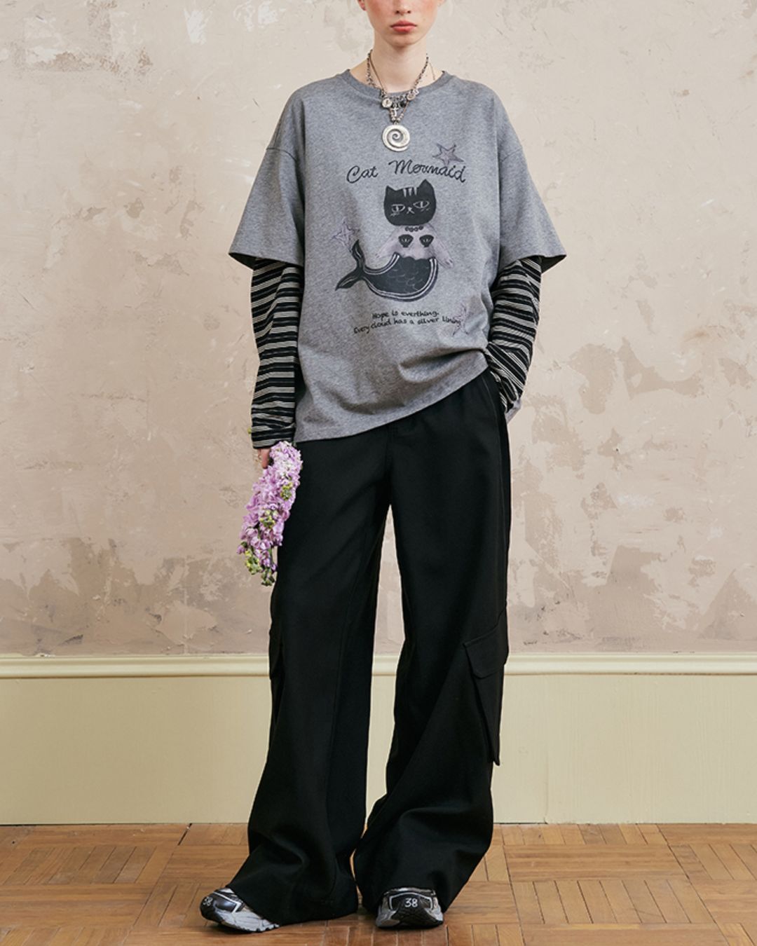 Mermaid Cat Layered T-shirt　TP037