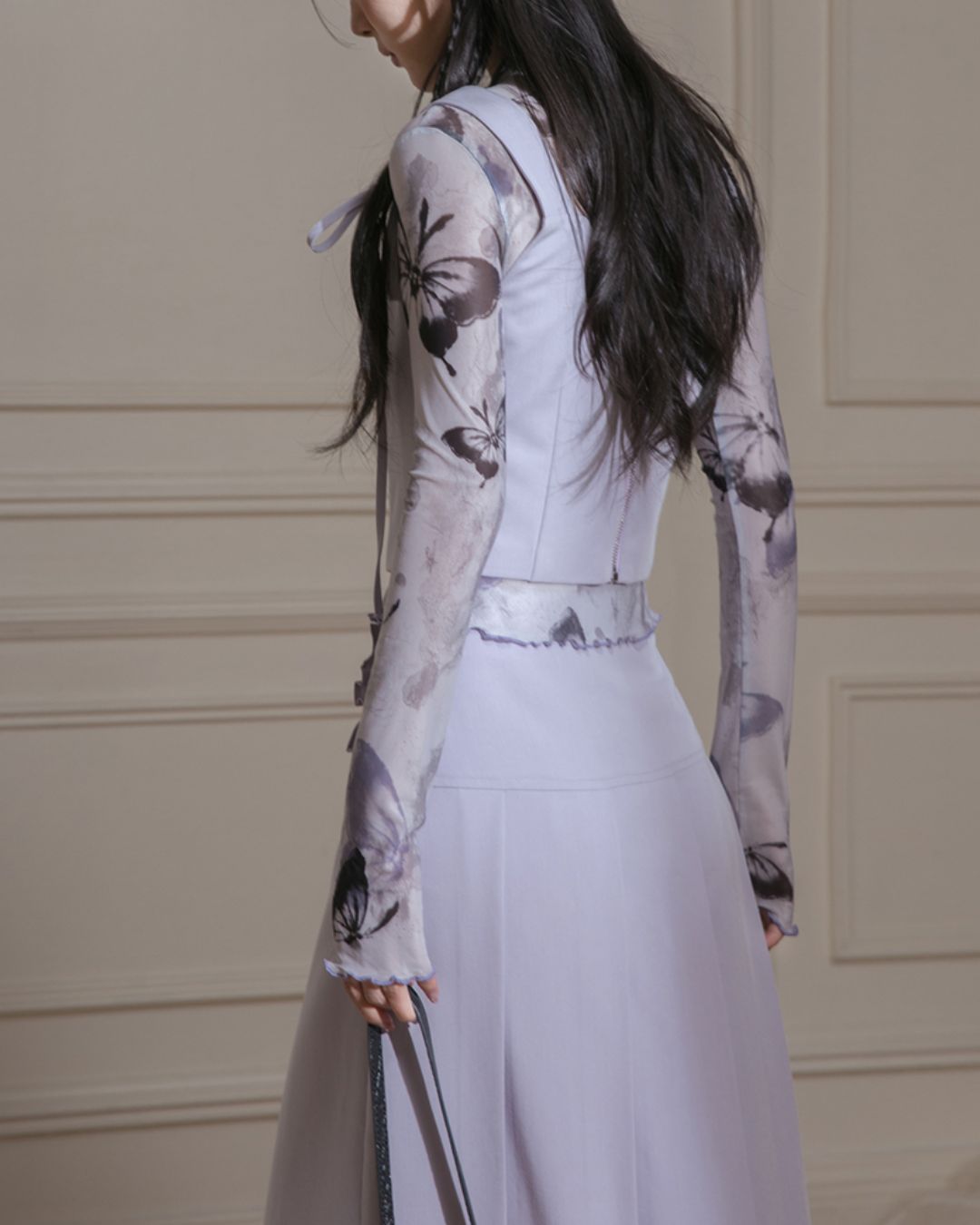 Butterfly Sheer Top & Vest & Pleated Skirt　TP024