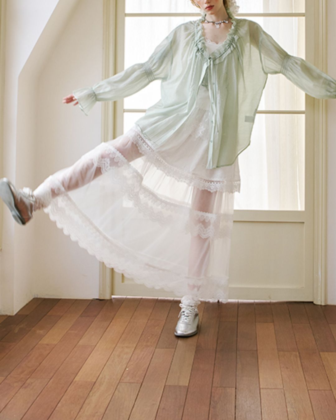 Sheer Lace Long Skirt　BT028