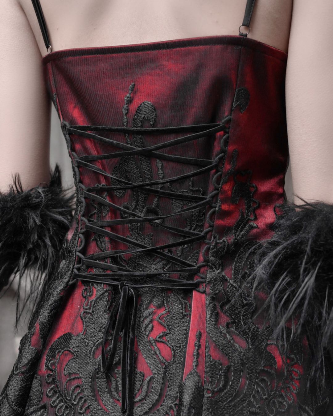 Black Lace Leather Ribbon Dress　DR034