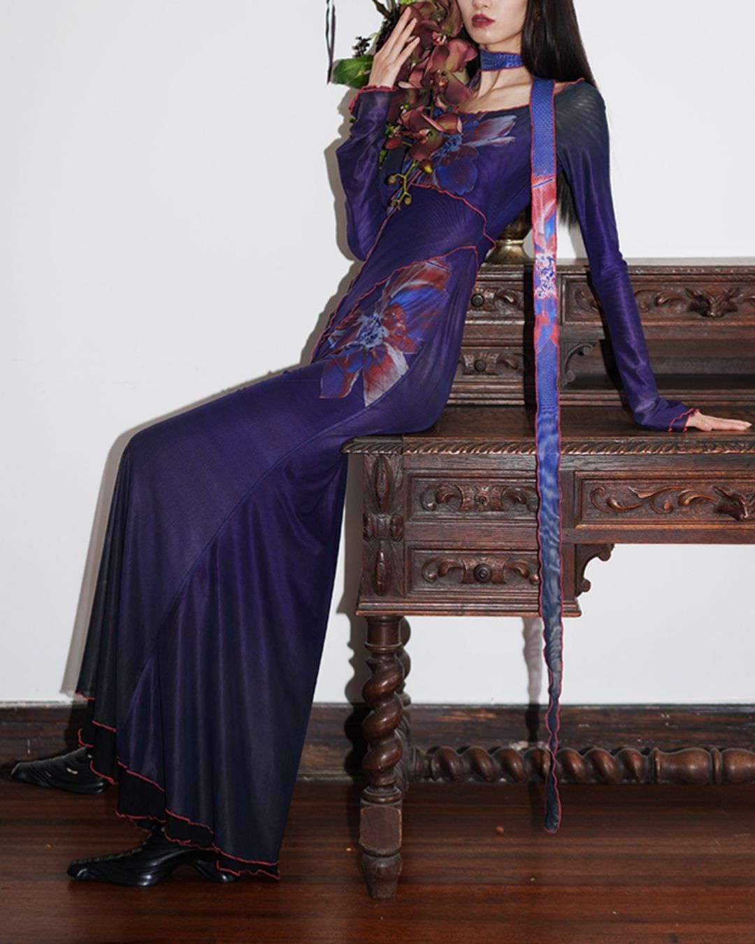 Flower Printed 2-way Long Dress　DR016