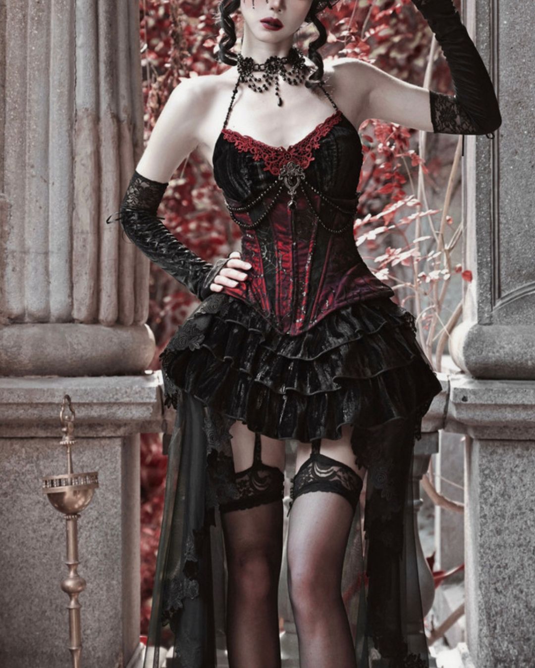Gothic Velvet Corset ＆ Decoration Camisole & Lace Velvet Skirt　DR009
