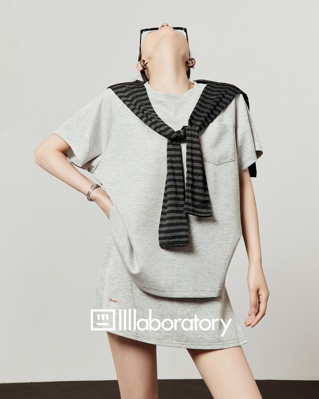 Loose T-shirt & Shorts & Border Shawl Set　TP073