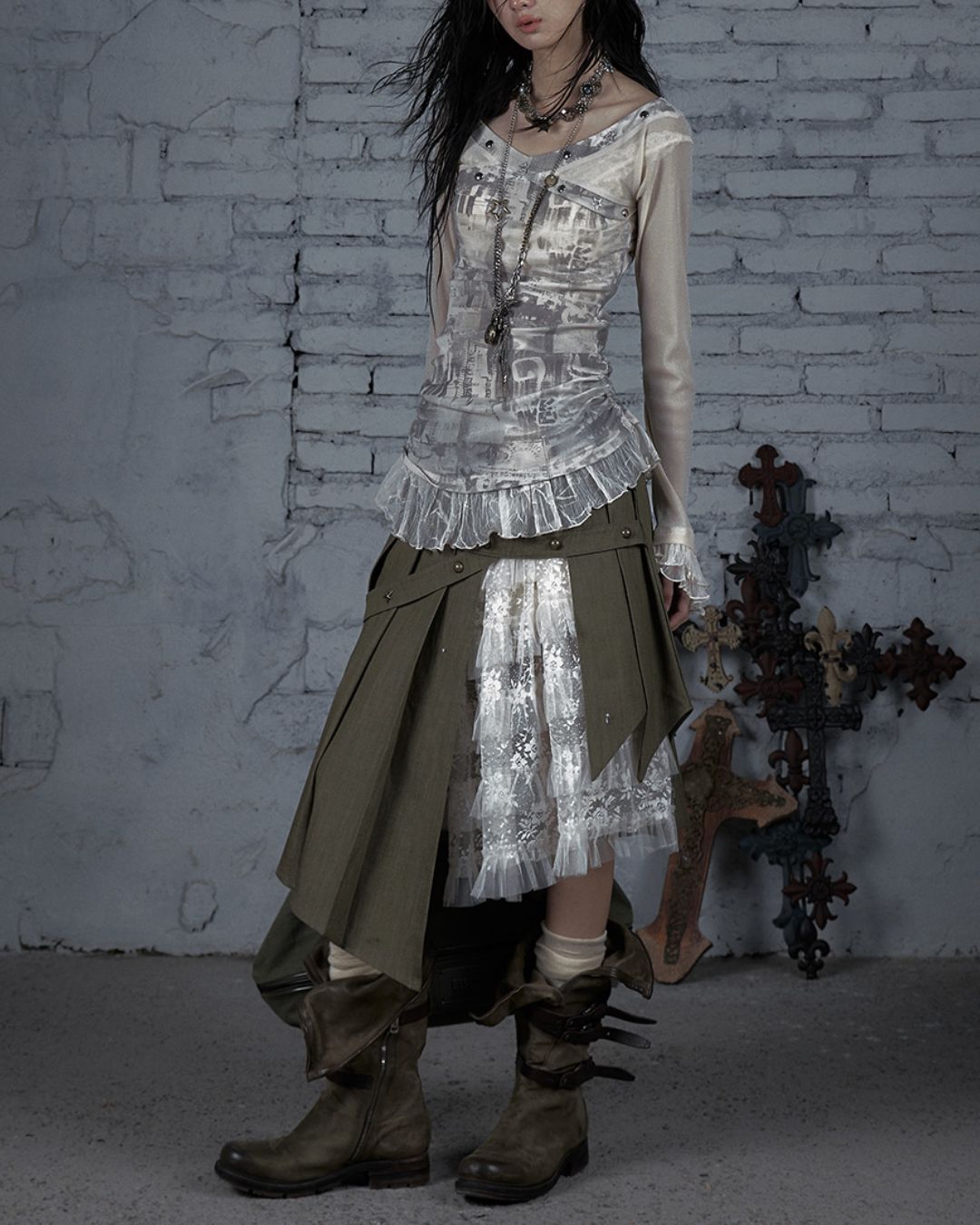 Cross Stitch Sheer Switching Top　TP044