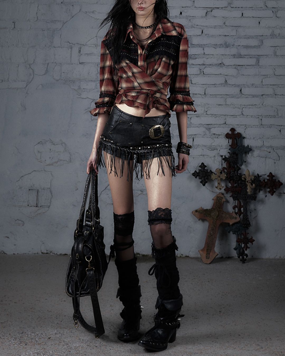 Leather Metal Fringe Hot Pants　BT030