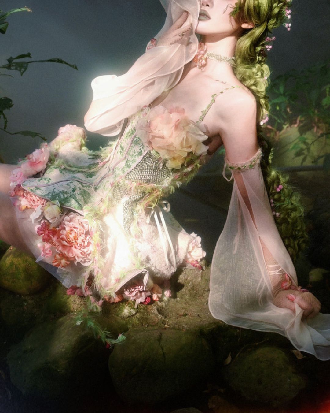 Petal Design Corset And Organza Mini Dress　DR031