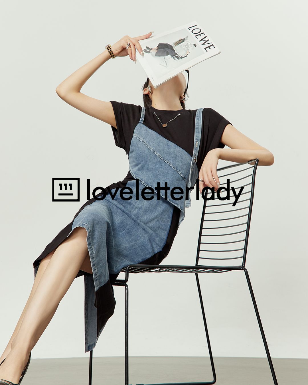 Denim Switching French Sleeve Dress　DR045